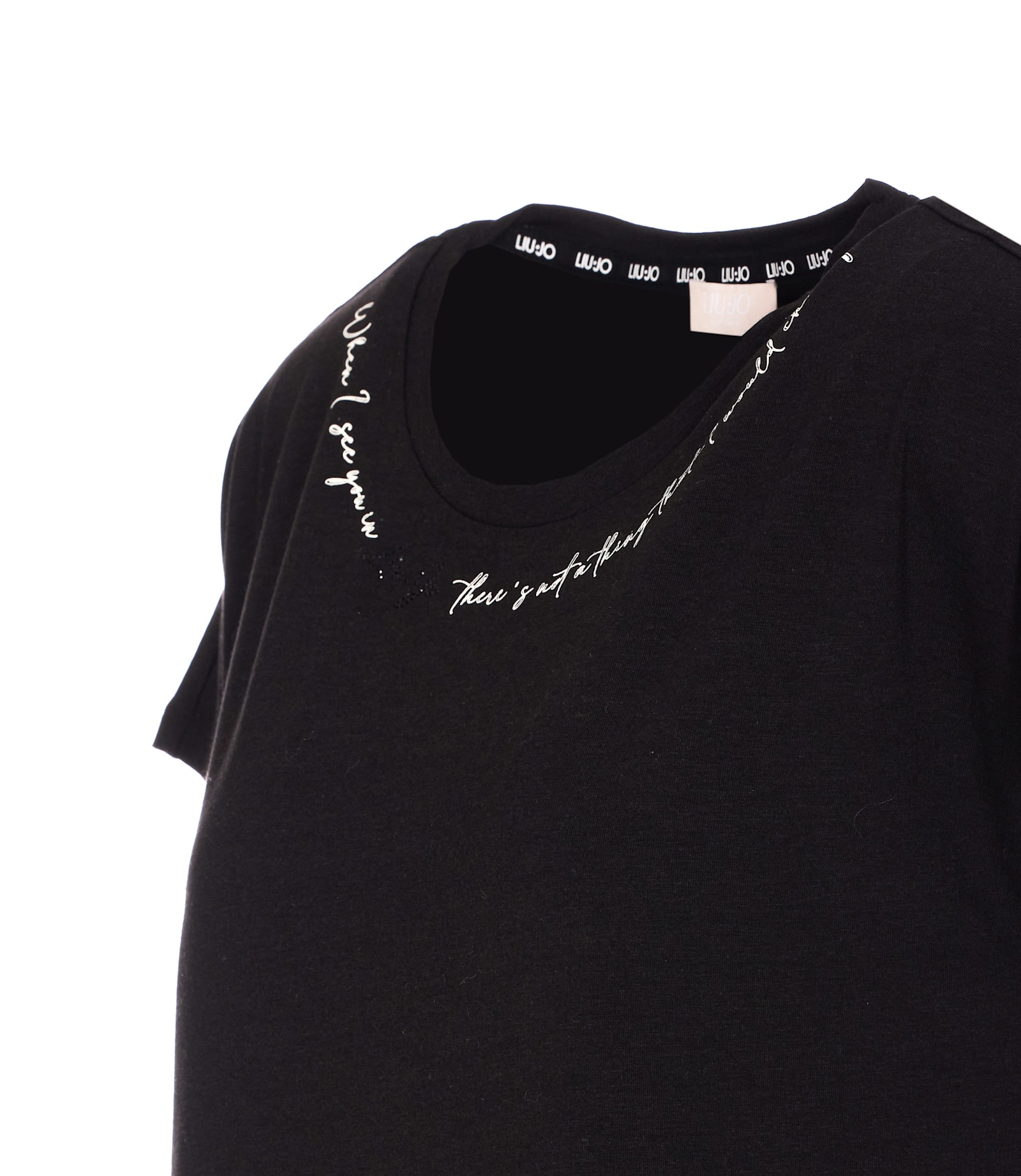 Liu •jo Crewneck T-shirt With Graphic And Strass Detail In Black