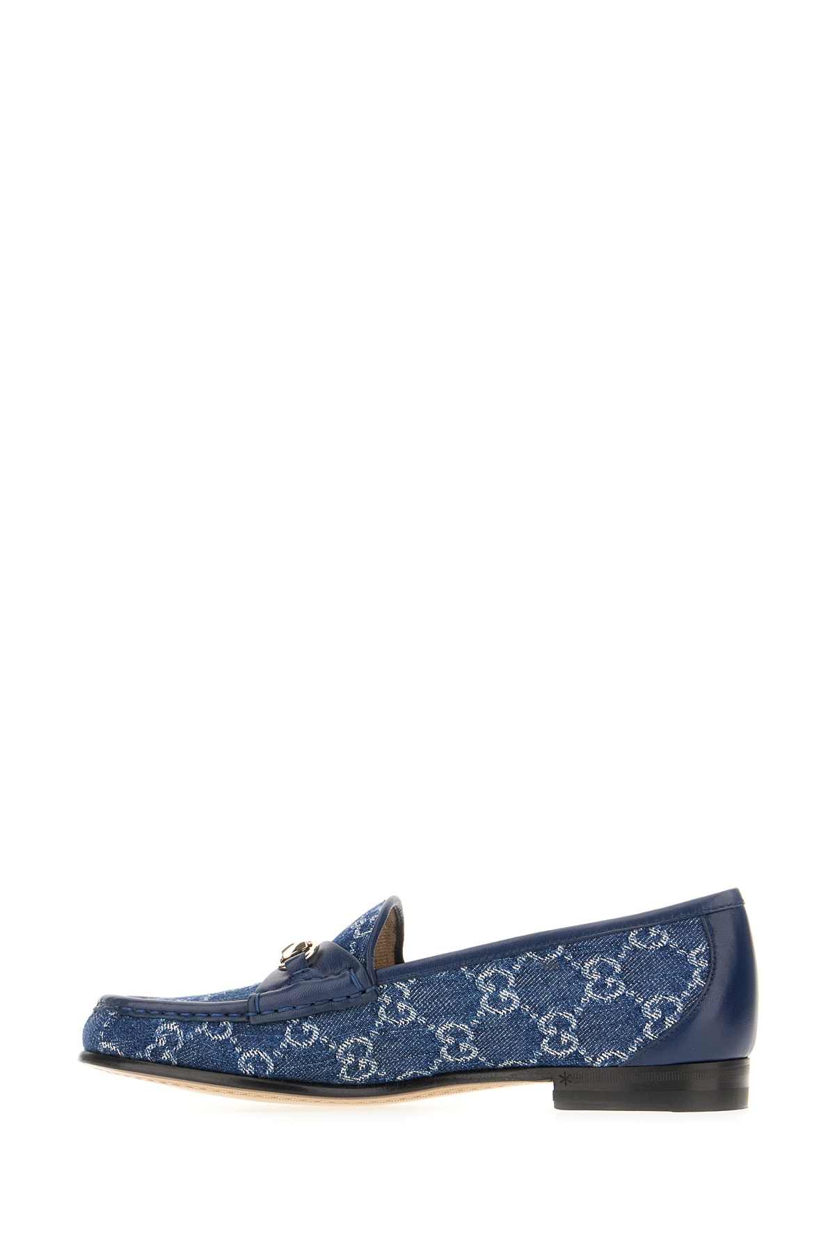 Gucci Denim Loafers With Embroidered Monogram Pattern In Blue