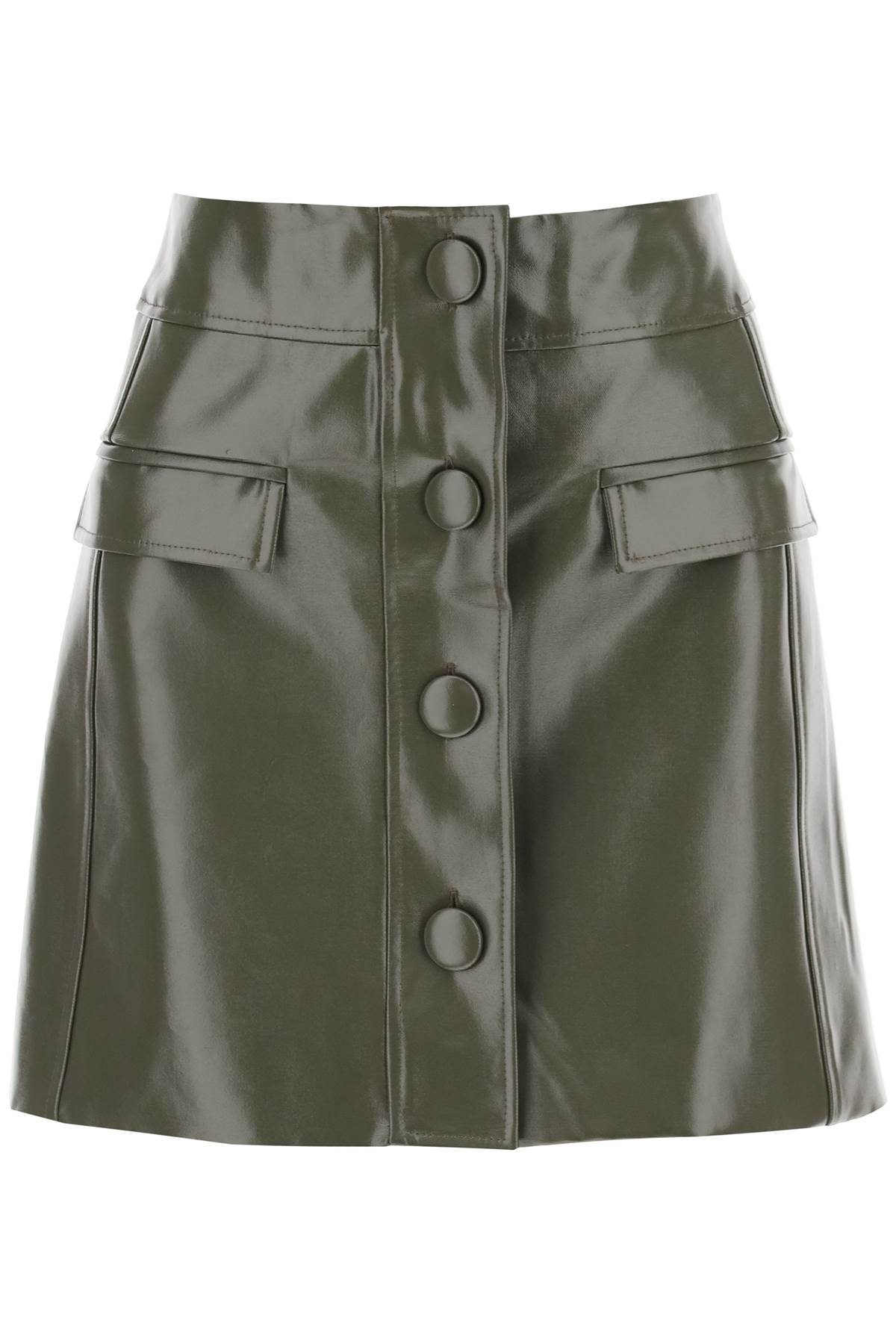 Shop Mvp Wardrobe Montenapoleone Mini Skirt In Coated Cotton In Military (green)