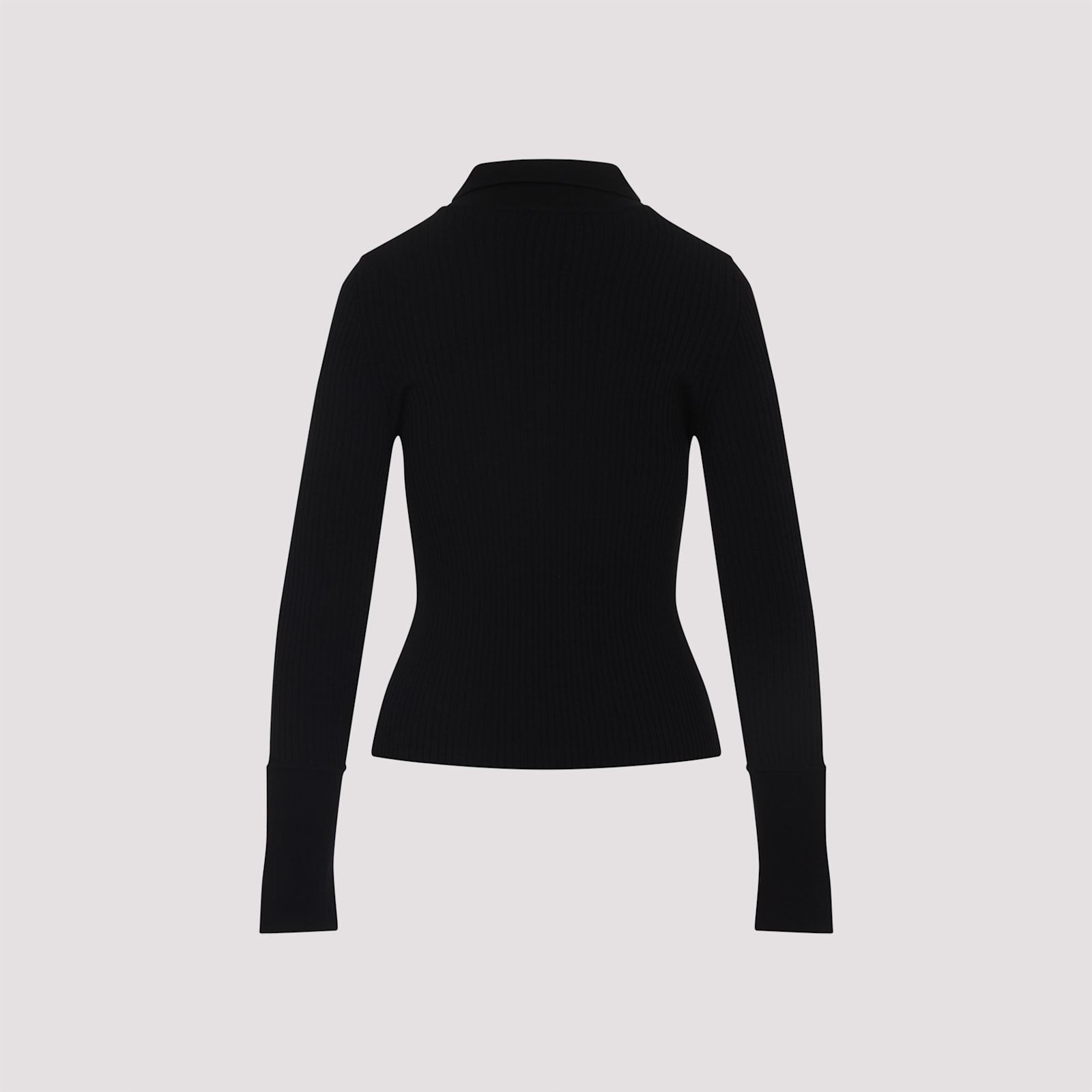 Courrèges Fitted Ribbed Long-sleeve Top With Unique Collar In Black
