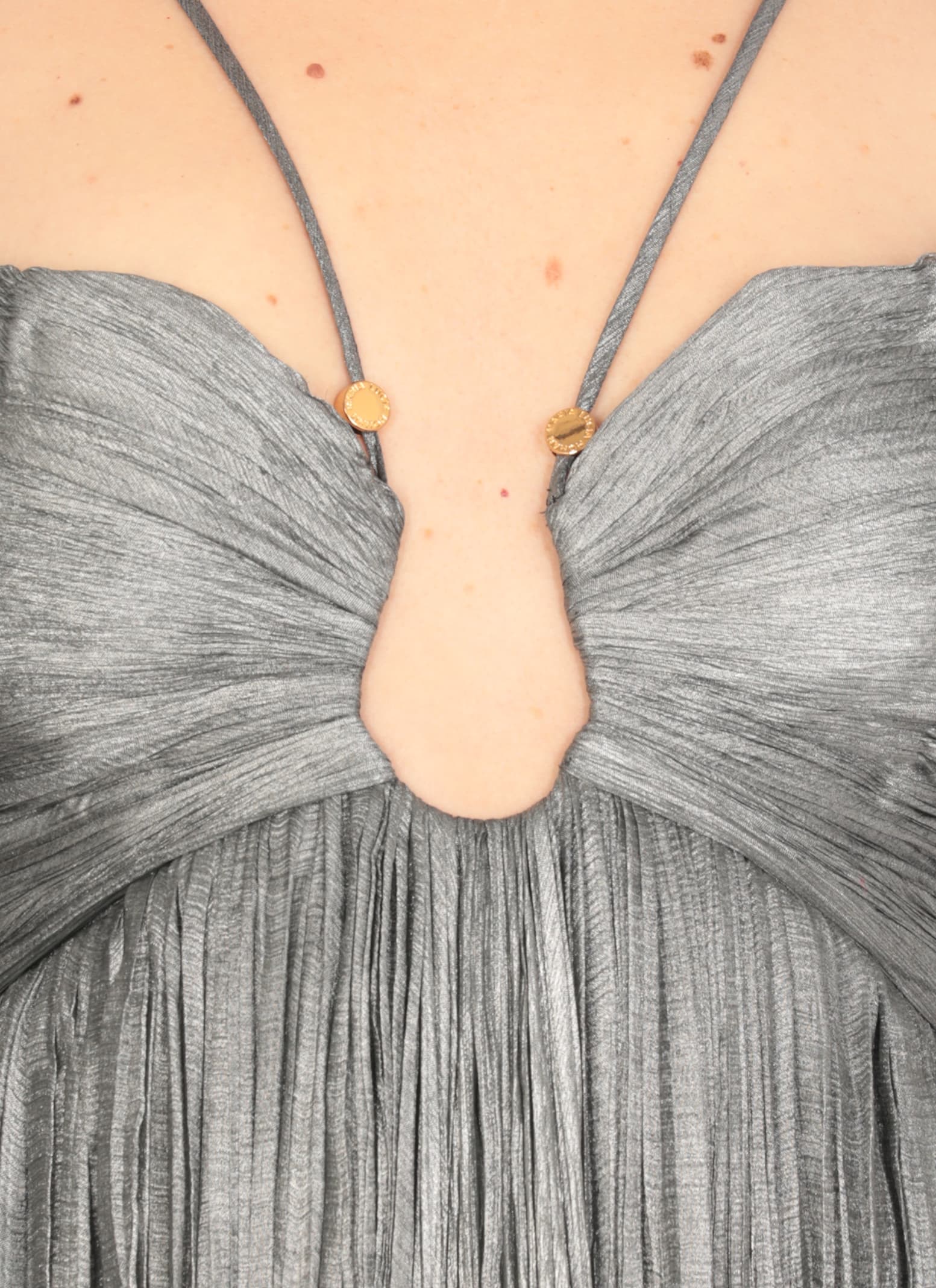 Maria Lucia Hohan Silk Draped Maxi Dress With Ruffle Details In Gray