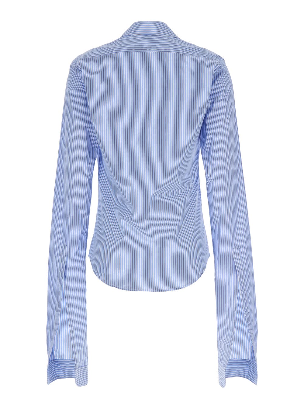 White And Light Blue Shirt With Knotted Cuffs In Cotton Woman