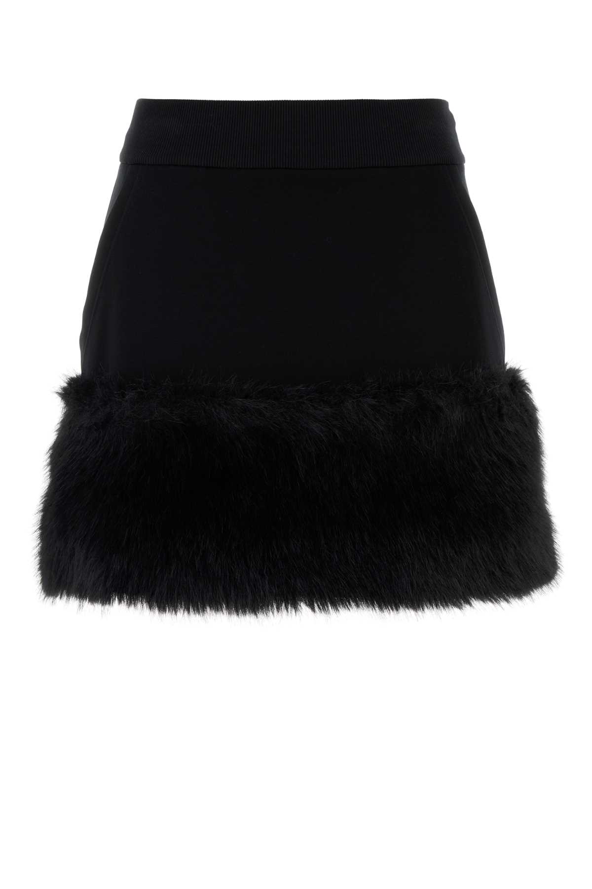 Black Cotton Blend Mini Skirt