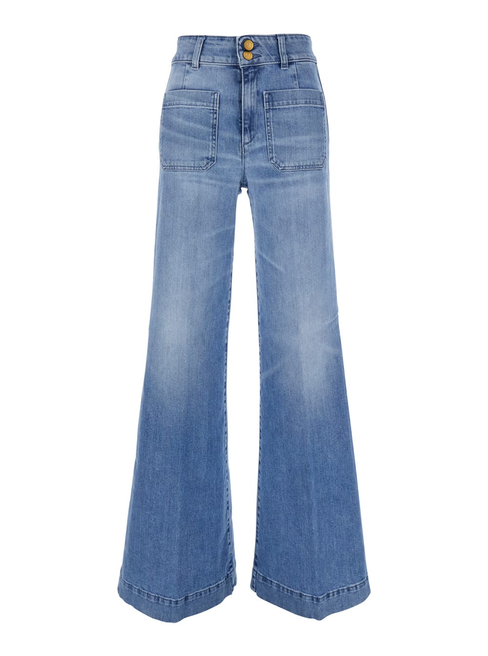 jane Blue Trousers With Front Pockets And Washed Effect In Cotton Woman