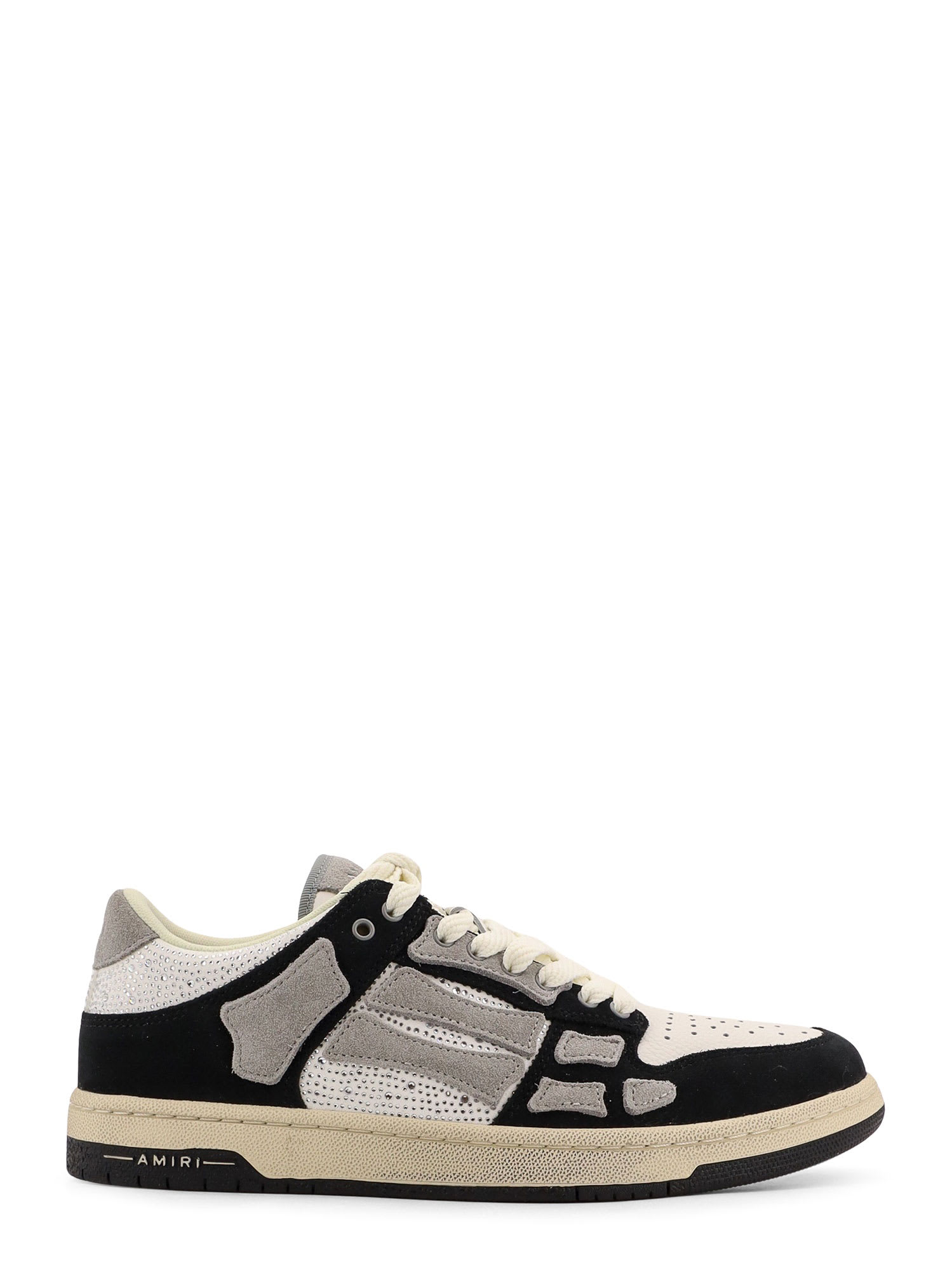 Amiri Crystal Skel Top Low Leather And Suede Sneakers With Rhinestones Detail