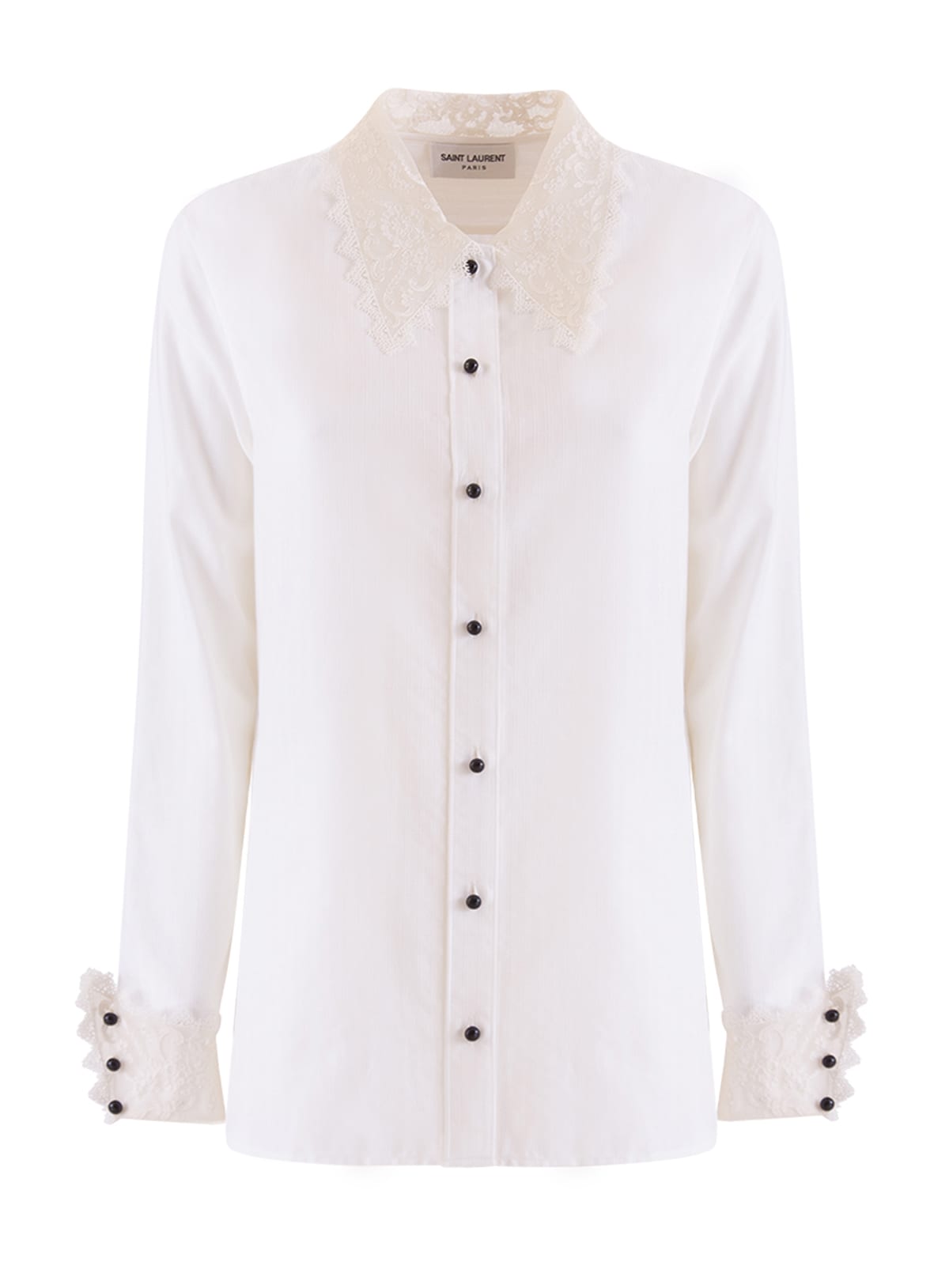 Saint Laurent Striped Shirt In Cotton Voile With Lace