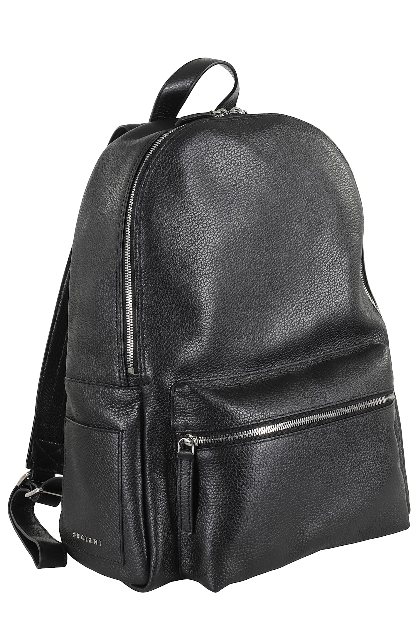 Orciani Rounded Black Pelle Backpack With Adjustable Straps In Black