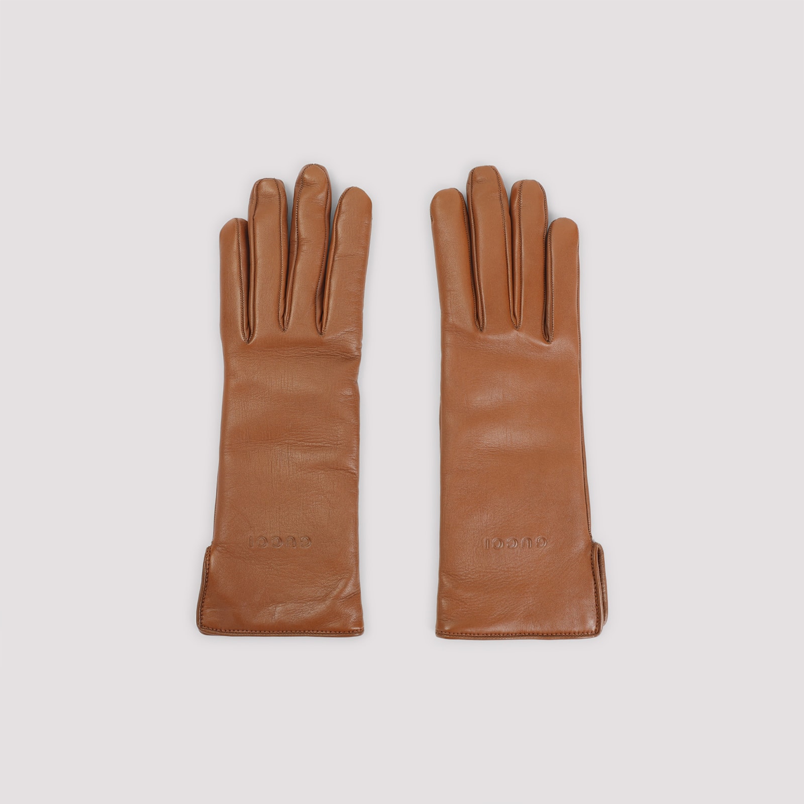 Gucci Long Smooth Leather Gloves For All Seasons In Brown