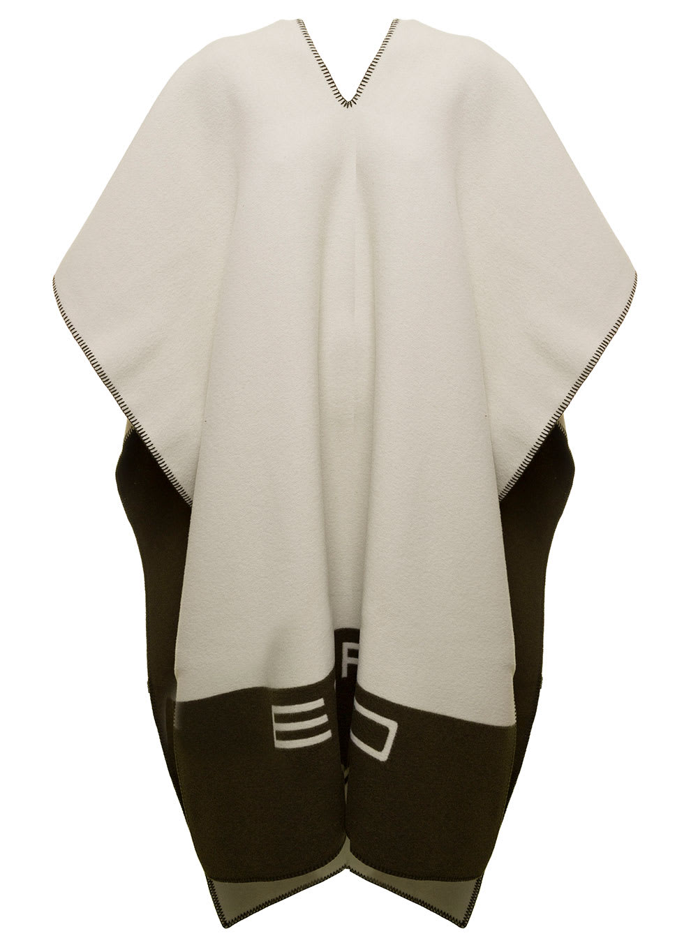 Etro Cape With Logo In White Ivory And Khaki Virgin Wool Woman