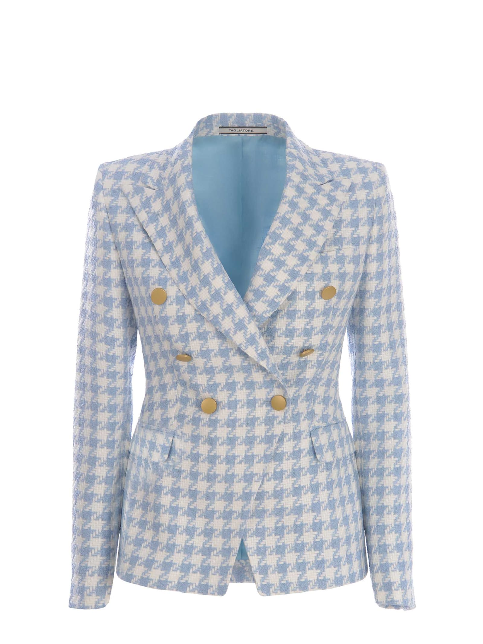 Shop Tagliatore Double-breasted Jacket  J-alycia Made Of Houndstooth In Celeste
