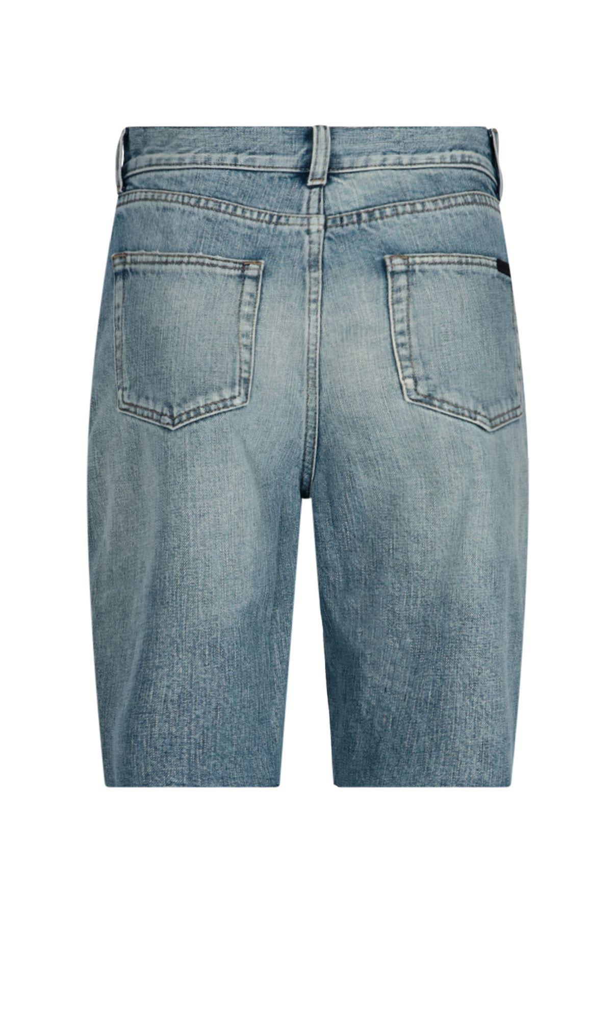 Shop Saint Laurent Raw-cut Denim Shorts In Blue