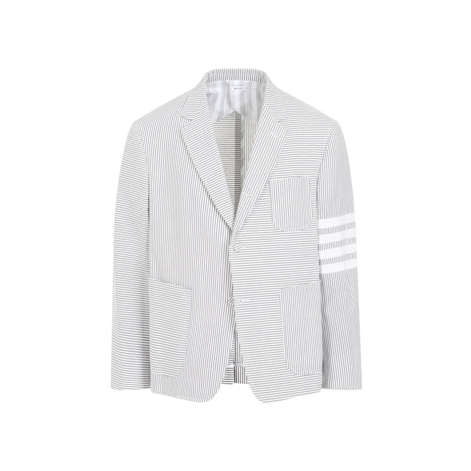 Shop Thom Browne Seersucker Jacket In Med Grey