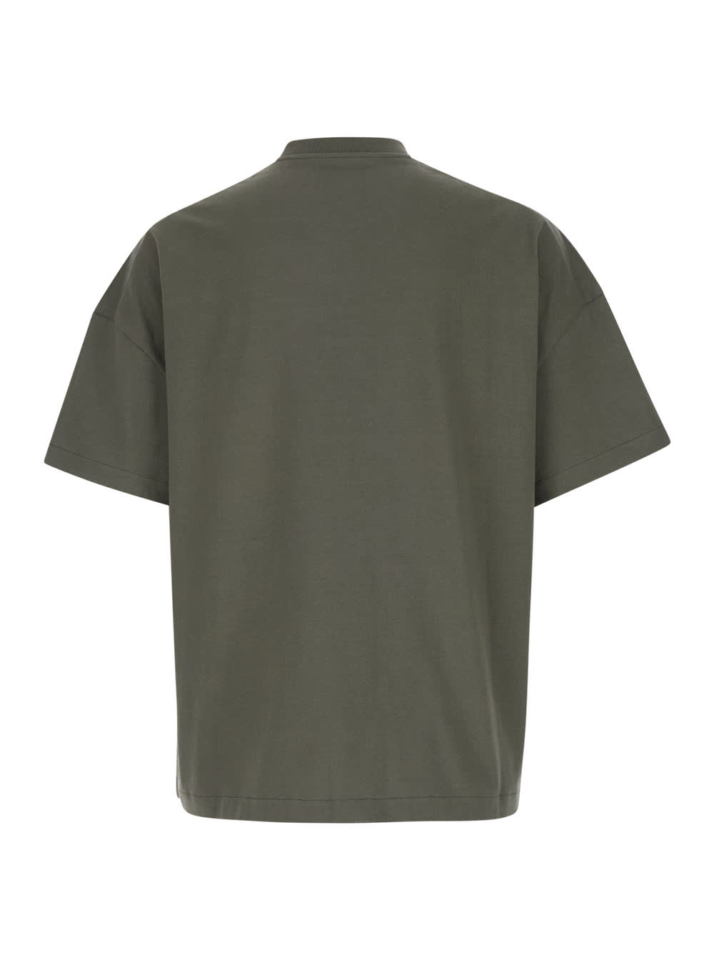 Shop Jil Sander Green Crewneck T-shirt With Maxi Logo Lettering On The Front In Cotton Man