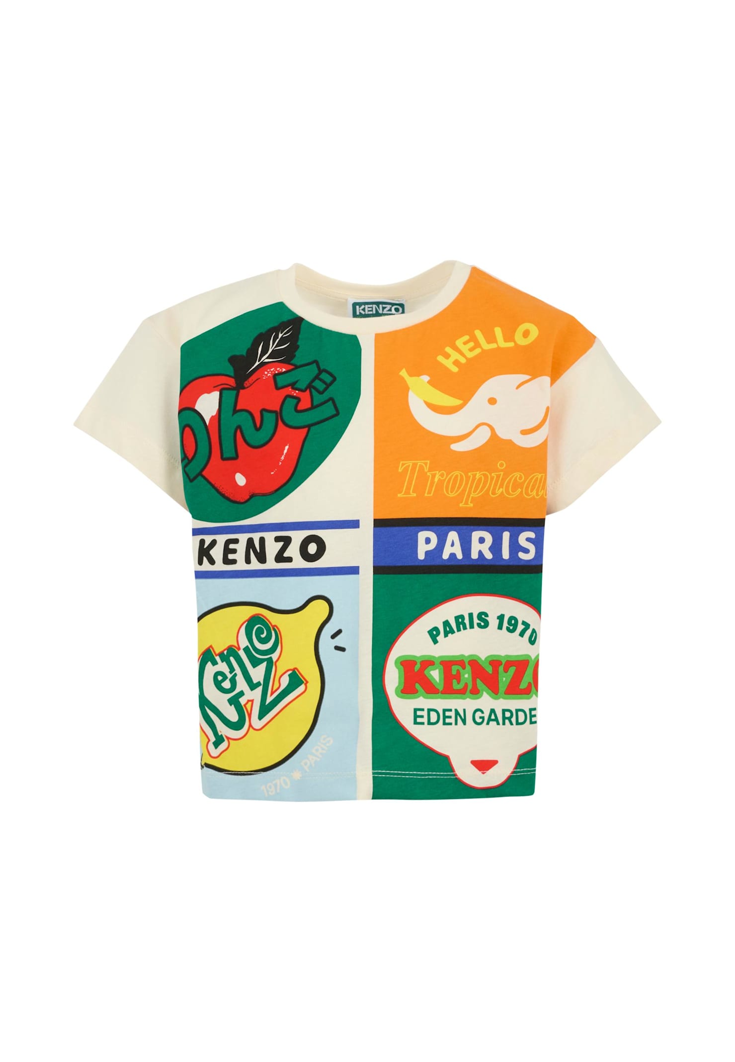Kenzo Kids' Beige T-shirt For Boy Wtih Fruit In Multi