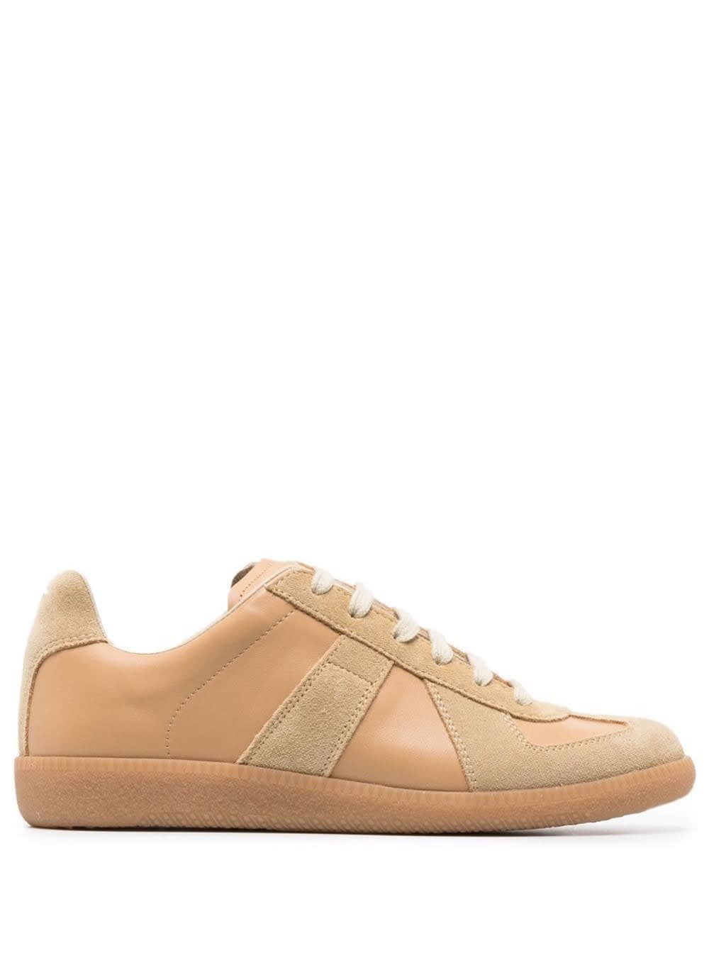 MAISON MARGIELA REPLICA BEIGE LOW-TOP SNEAKERS WITH SUEDE INSERTS IN LEATHER WOMAN MAISON MARGIELA