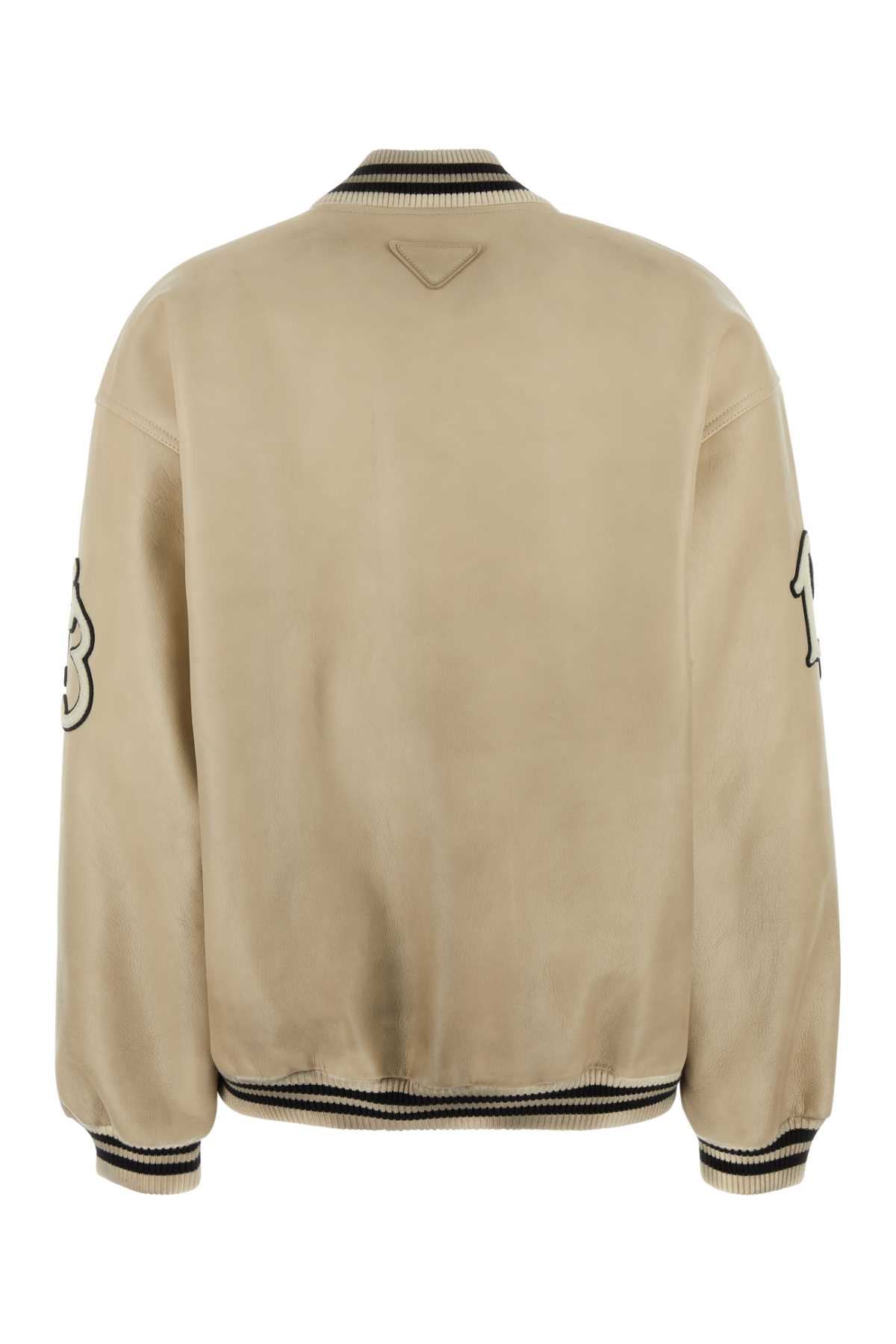 Shop Prada Ivory Leather Bomber Jacket In Avorio