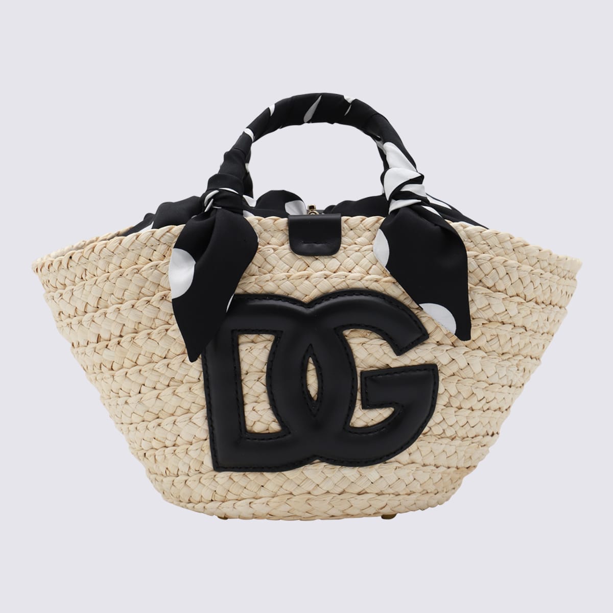 Shop Dolce & Gabbana Black Raffia Satchel In Pois Fdo Nero