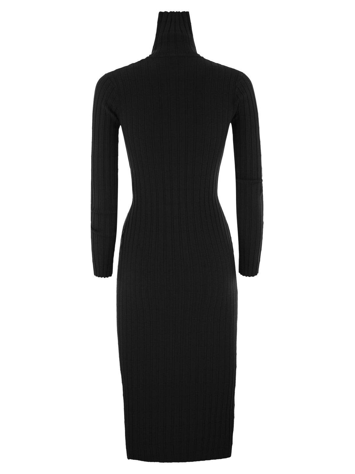 Shop Elisabetta Franchi Ribbed Viscose Ribbed Cut Out Midi Dress In Black