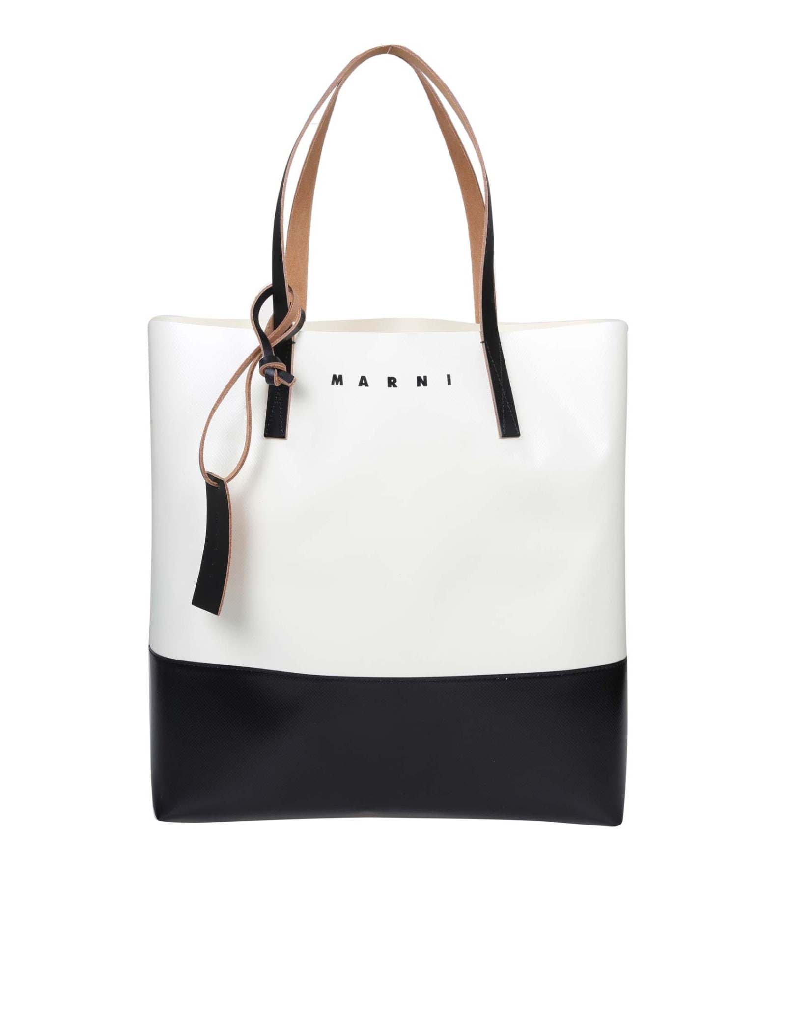 Marni Shopping Bag In Black And White Leather And Cellulose In White ...