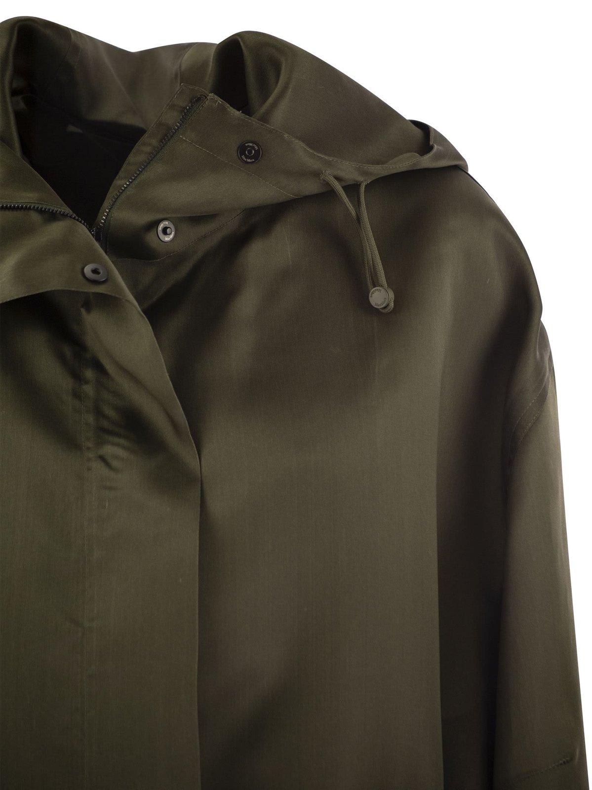 Shop Max Mara Drawstring Long-sleeved Coat In Green