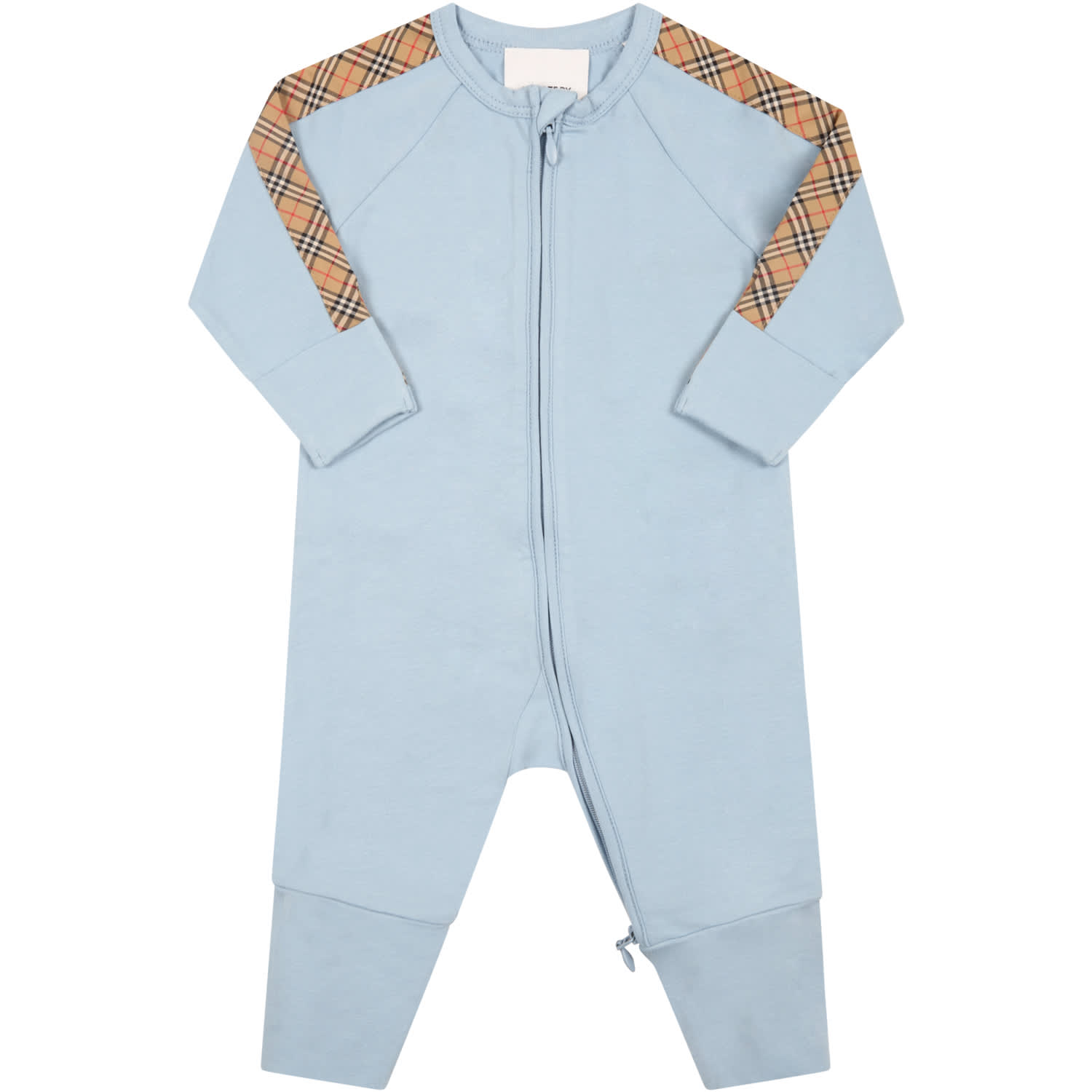 Shop Burberry Light-blue Set For Babykids With Iconic Check Vintage In Light Blue