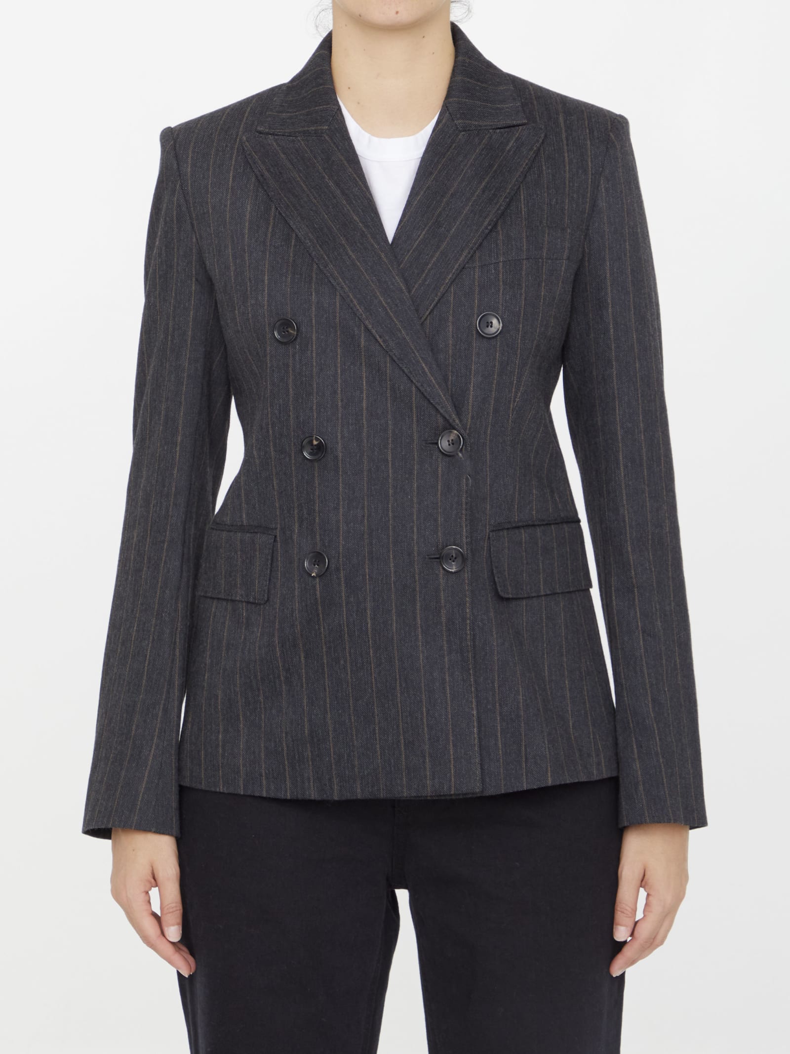 Max Mara Ofride Double-breasted Pinstriped Cotton-blend Twill Blazer In Grey