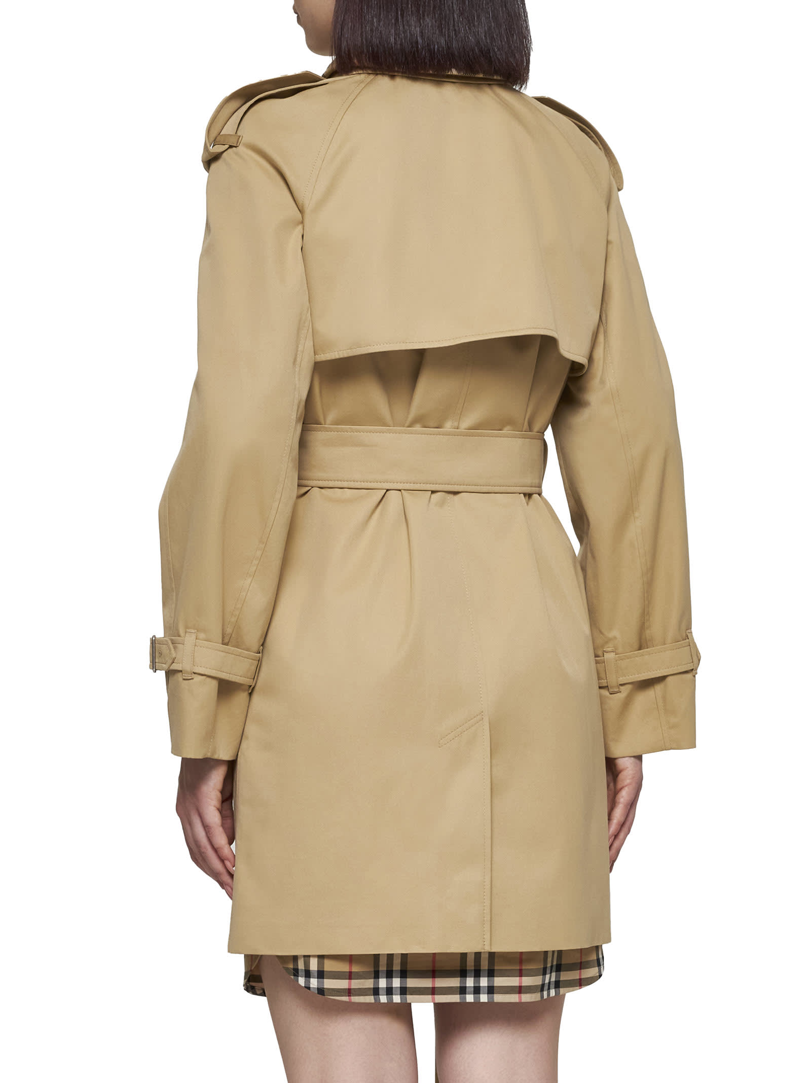 Burberry Cotton Double-breasted Short Trench Coat In Flax