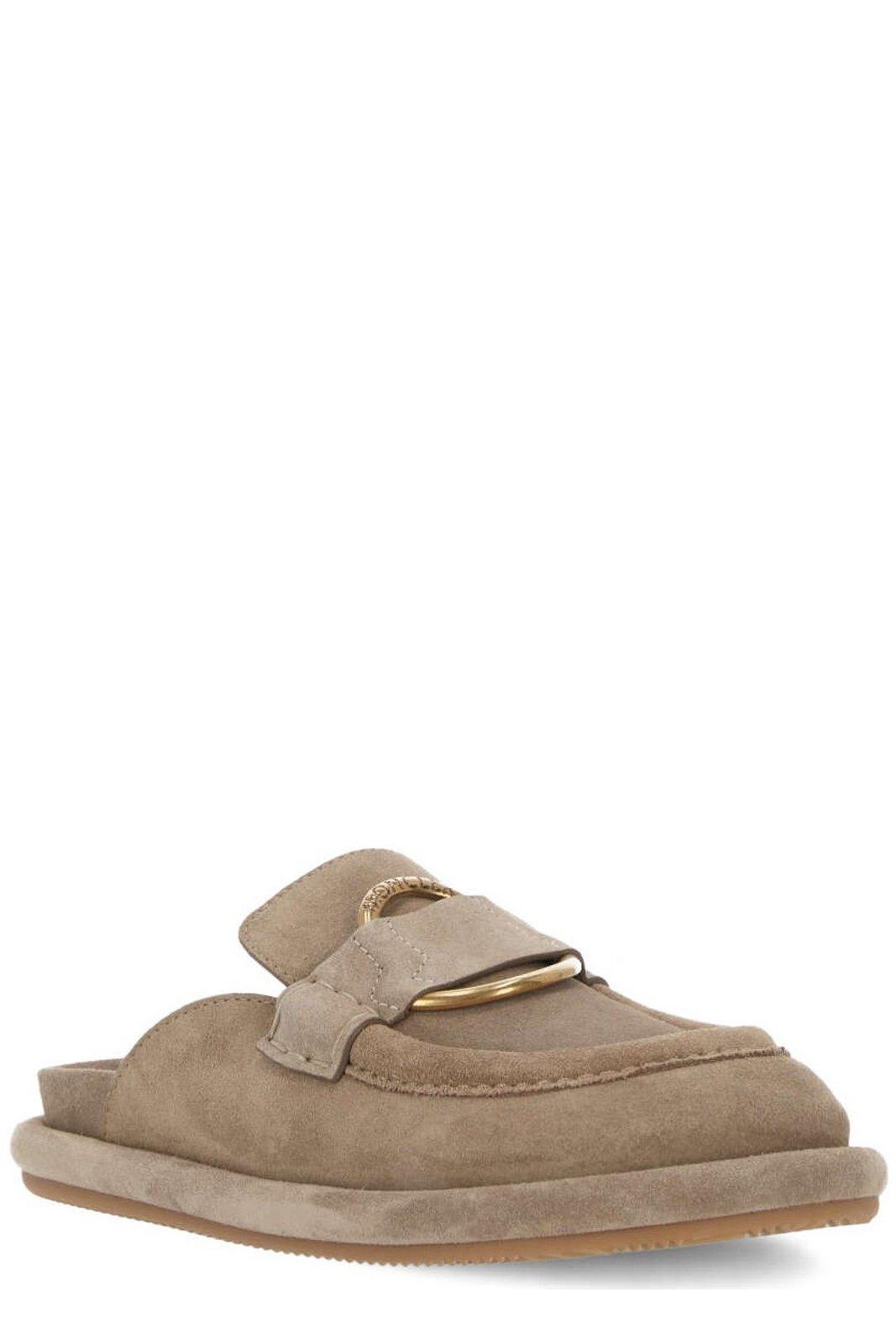 Shop Moncler Round Toe Slip-on Mules In Beige