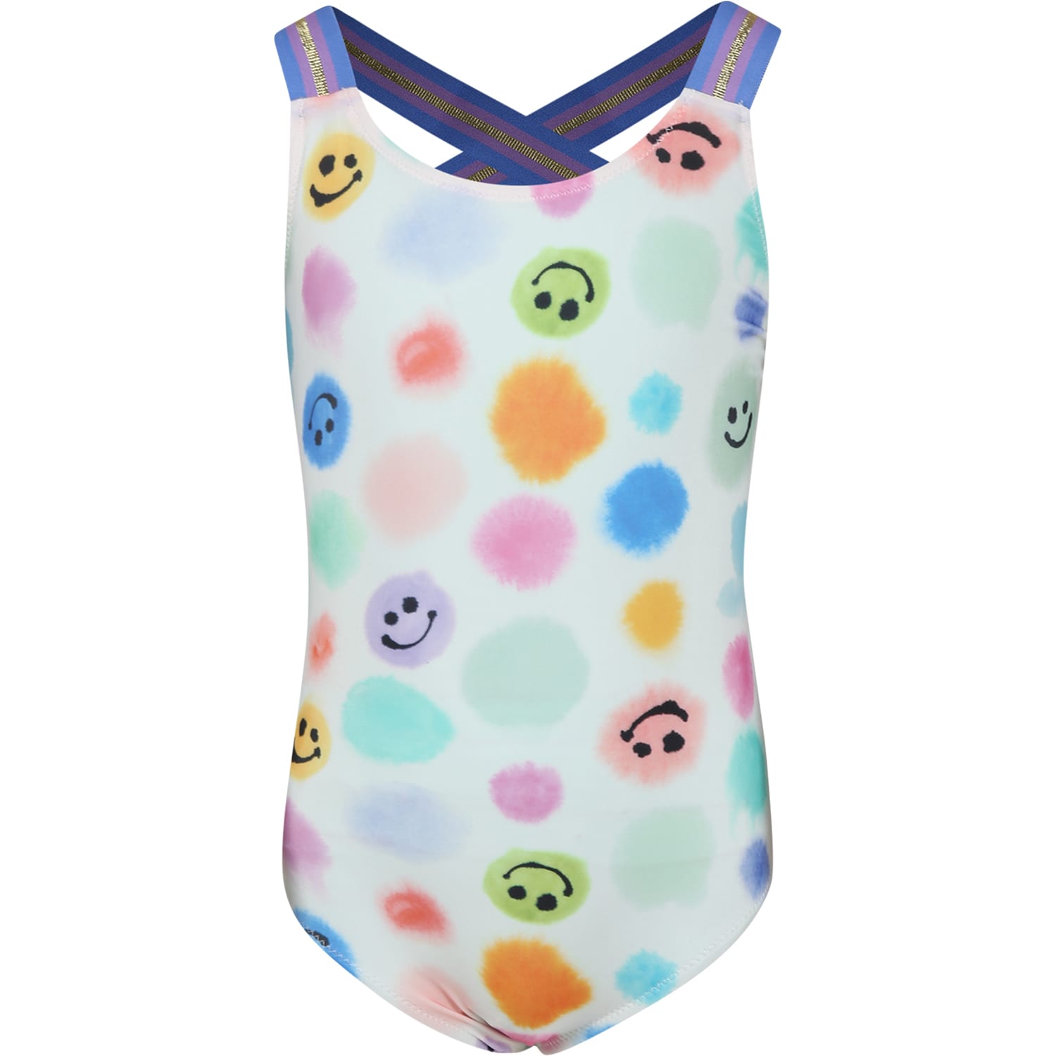 Molo Kids' Ivory Swimsuit For Girl With Polka Dots And Smiley In Multicolor