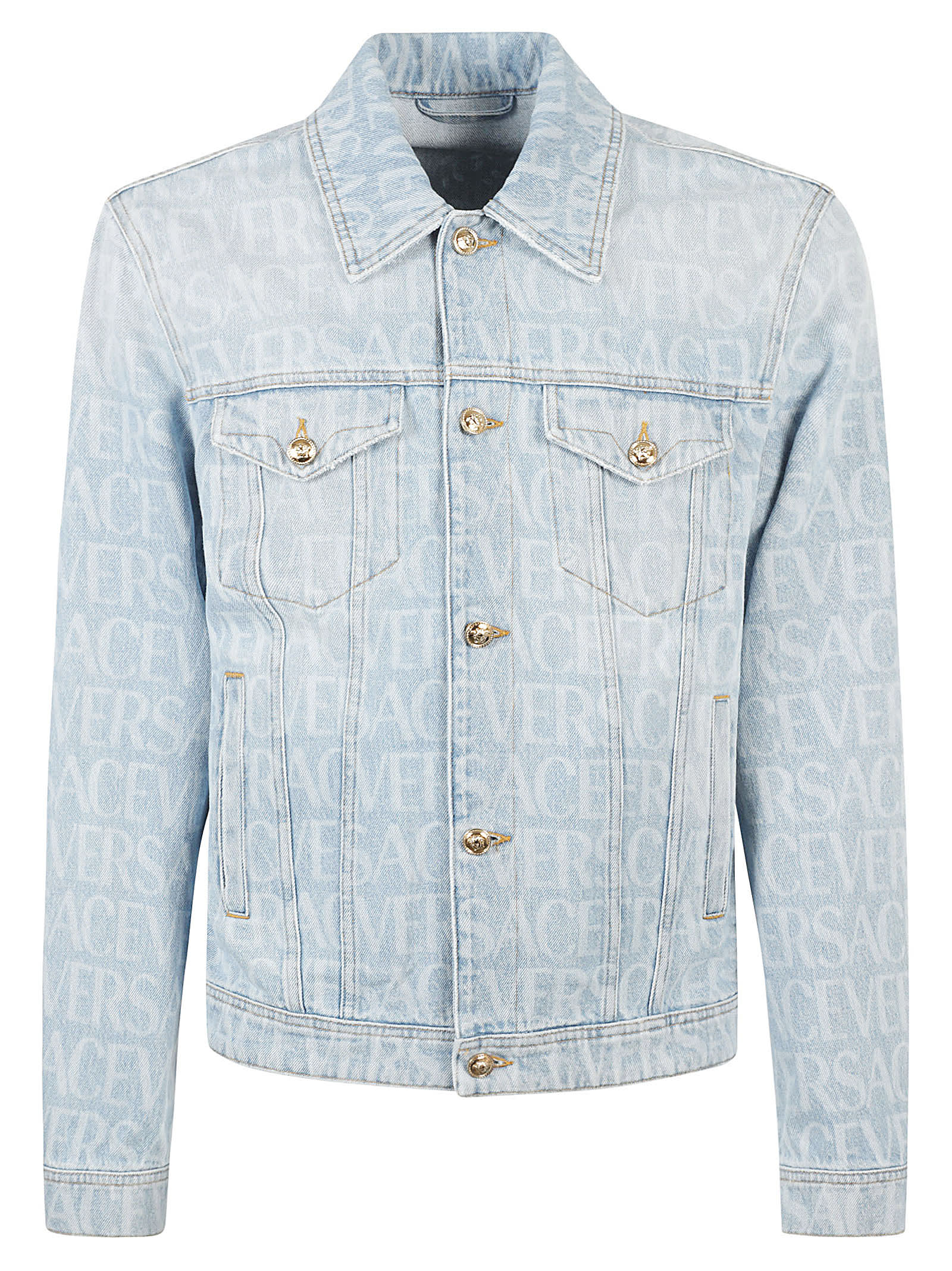 Shop Versace All-over Long-sleeved Shirt In Light Blue