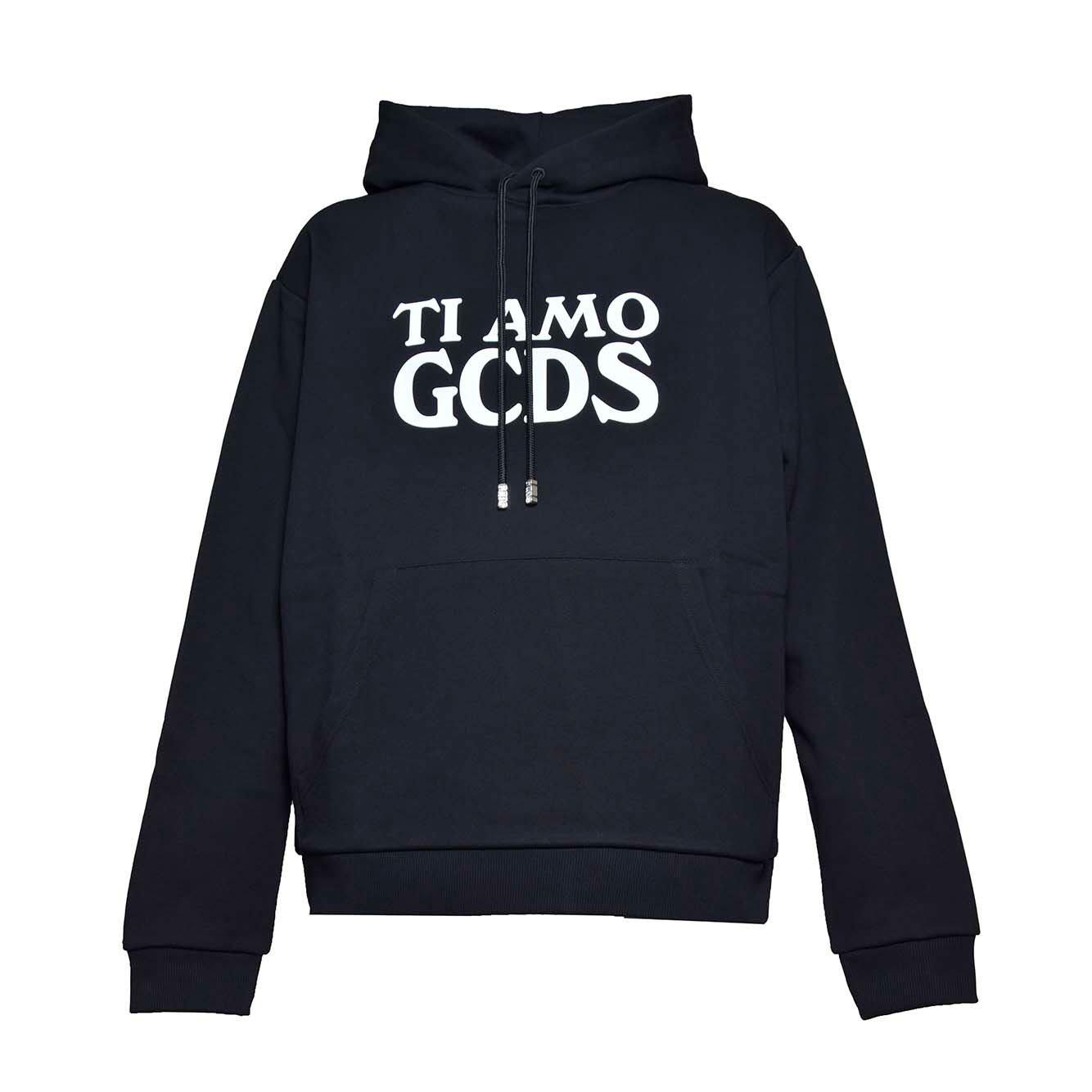 Shop Gcds Logo Printed Drawstring Hoodie In Nero