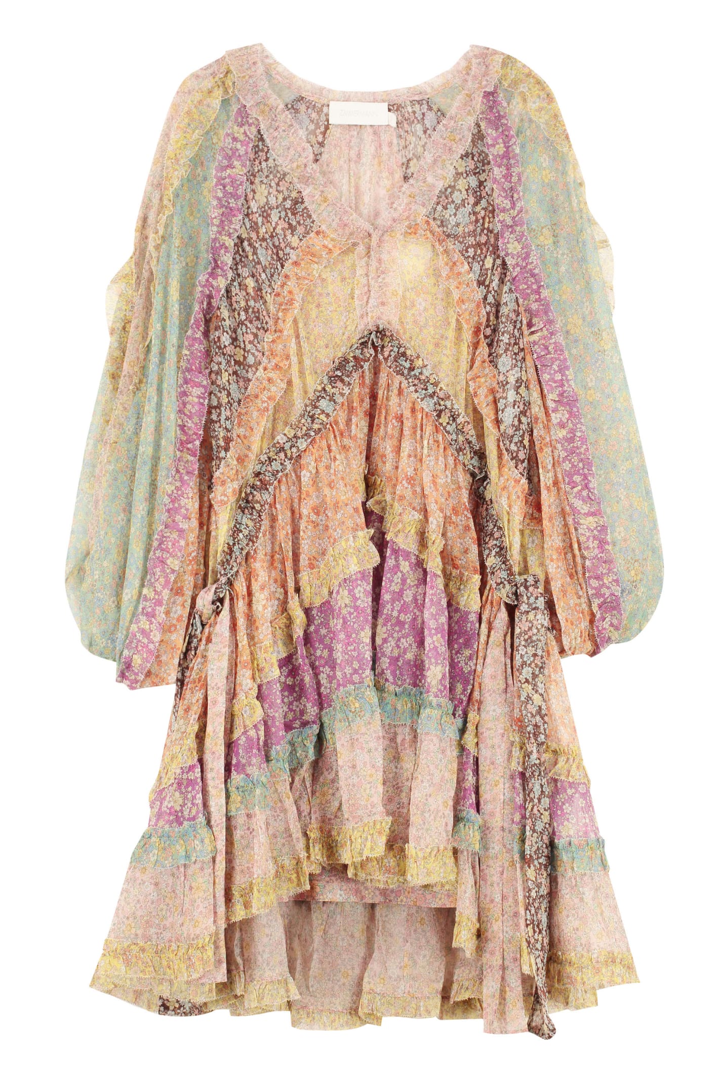 Zimmermann Carnaby Ruffled Tiered Floral-print Silk Crepe De Chine Mini Dress In Multicolor