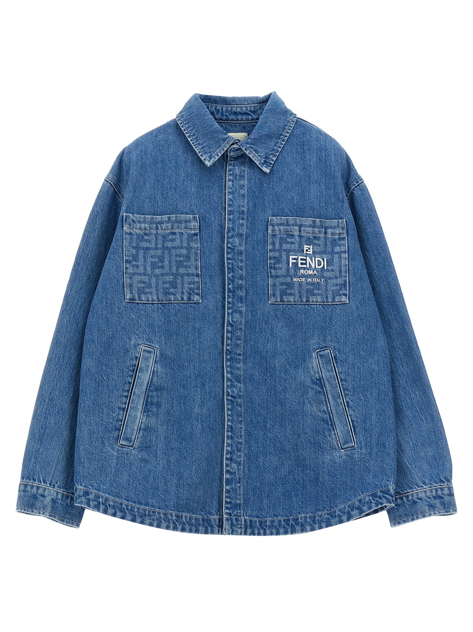 Shop Fendi Denim Jacket In Light Blue