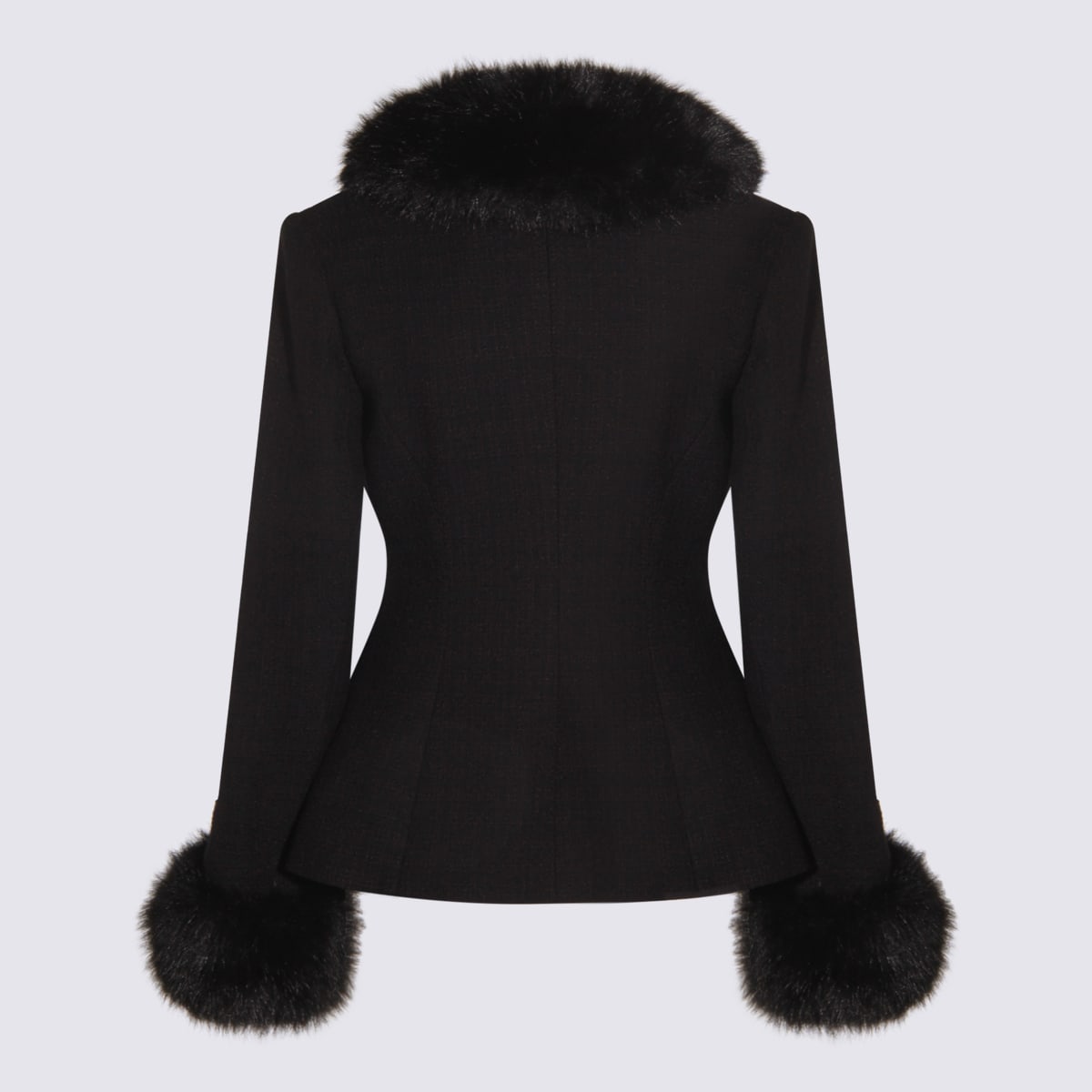 Self-portrait Black Tailored Boucle Fur Jacket Clothing In Black