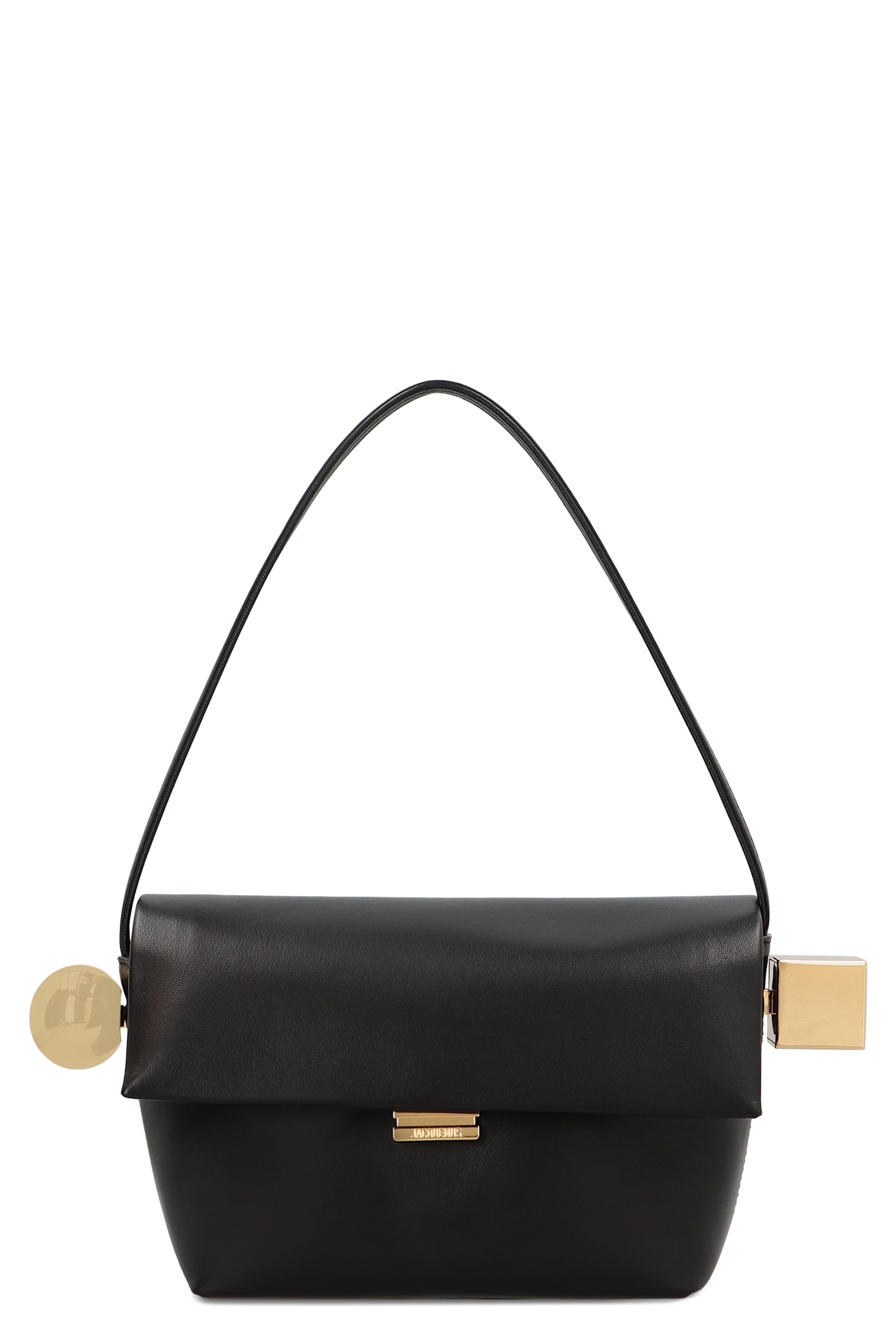 Jacquemus The Rond Carre Leather Shoulder Bag In Black