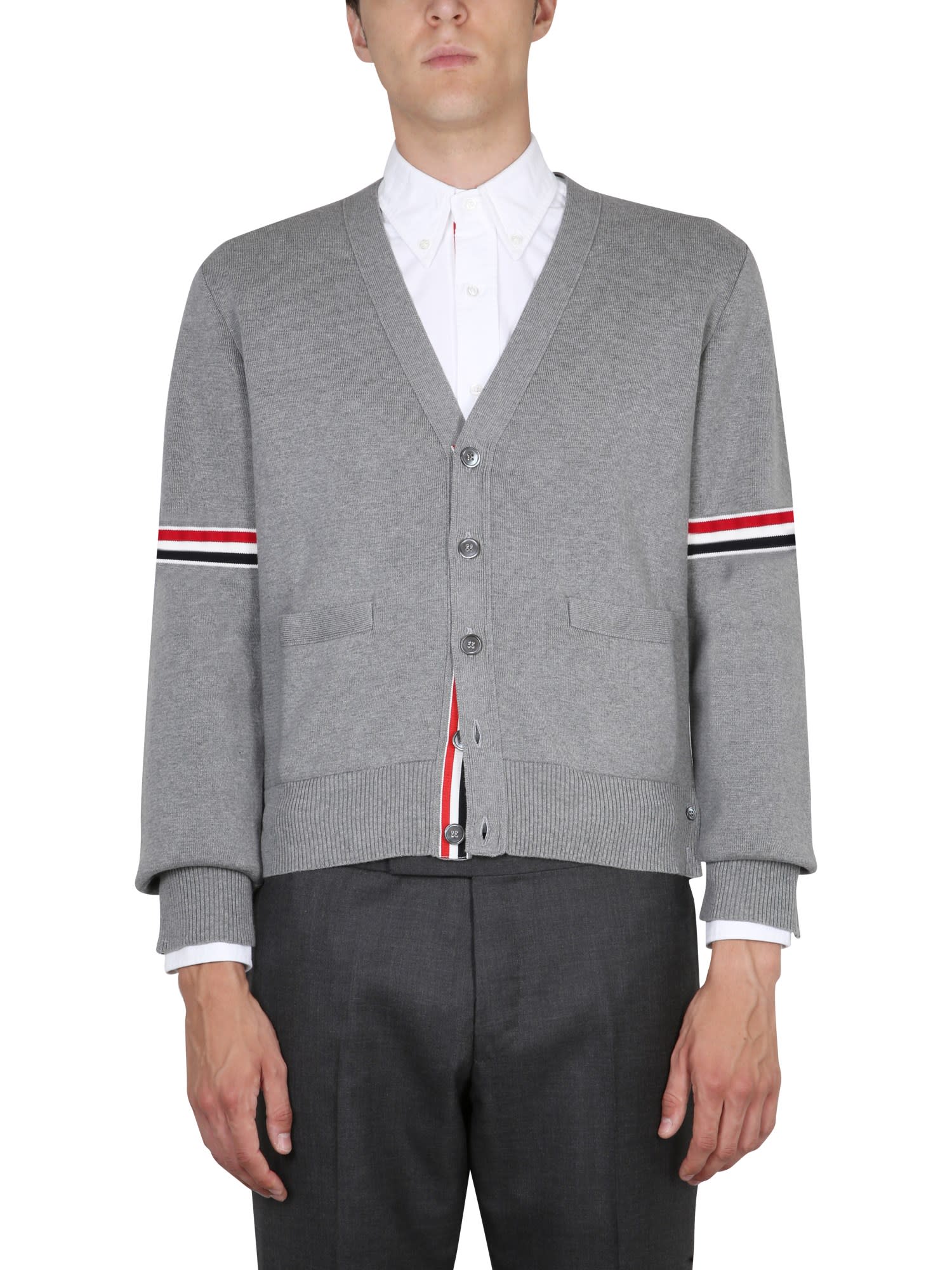 Thom Browne V-neck Cardigan In Grigio