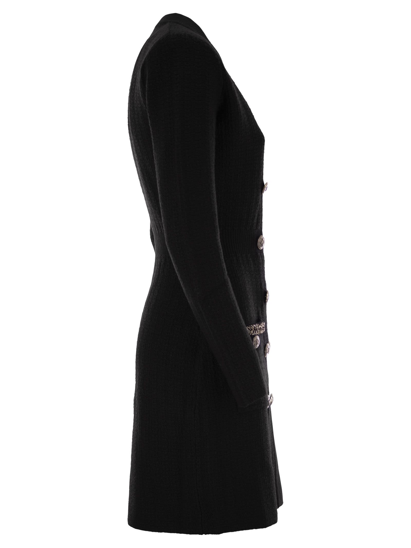 Shop Elisabetta Franchi Robe Manteau In Bouclé Wool With Embroidery In Black