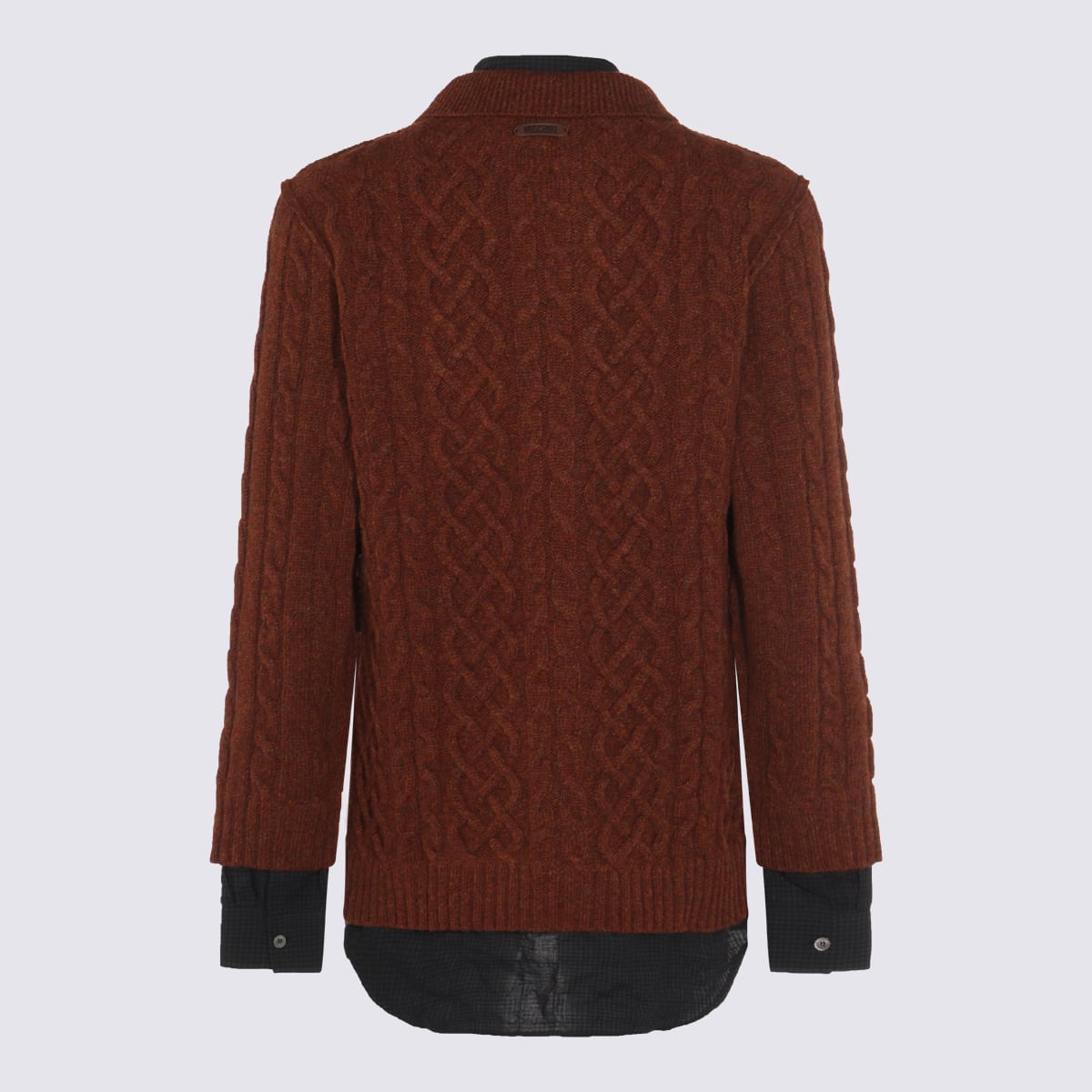 Moschino Collared Cable Knit Textured Crewneck Sweater In Brown