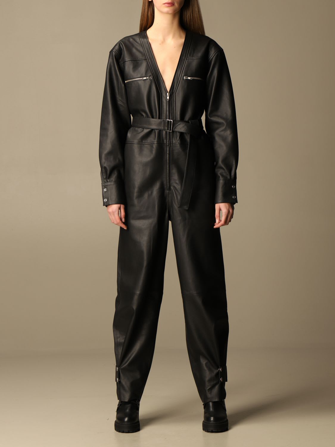 REMAIN Birger Christensen Remain Dress Remain Suit In Genuine Leather With Belt