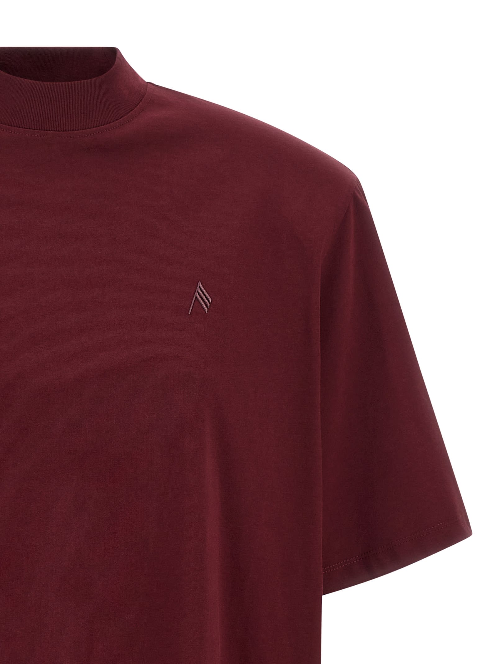 Attico Crewneck Mock Neck Logo Embroidered Top In Burgundy