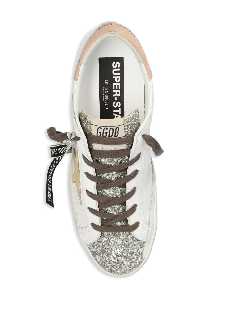 Shop Golden Goose Super Star Bio Based Upper Glitter Toe Suede Star And Leather Heel In White Platinum Yellow Pink