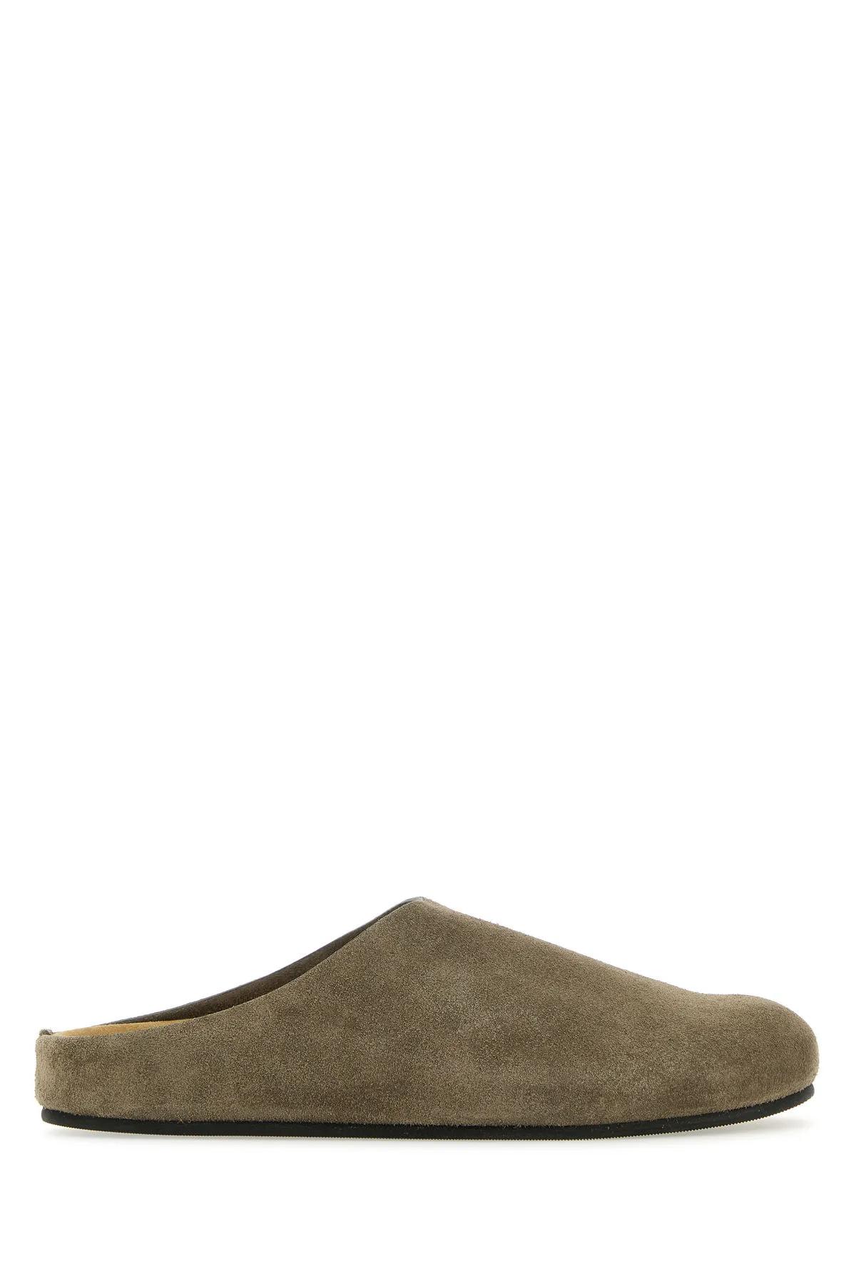THE ROW DOVE GREY SUEDE HUGO SLIPPERS
