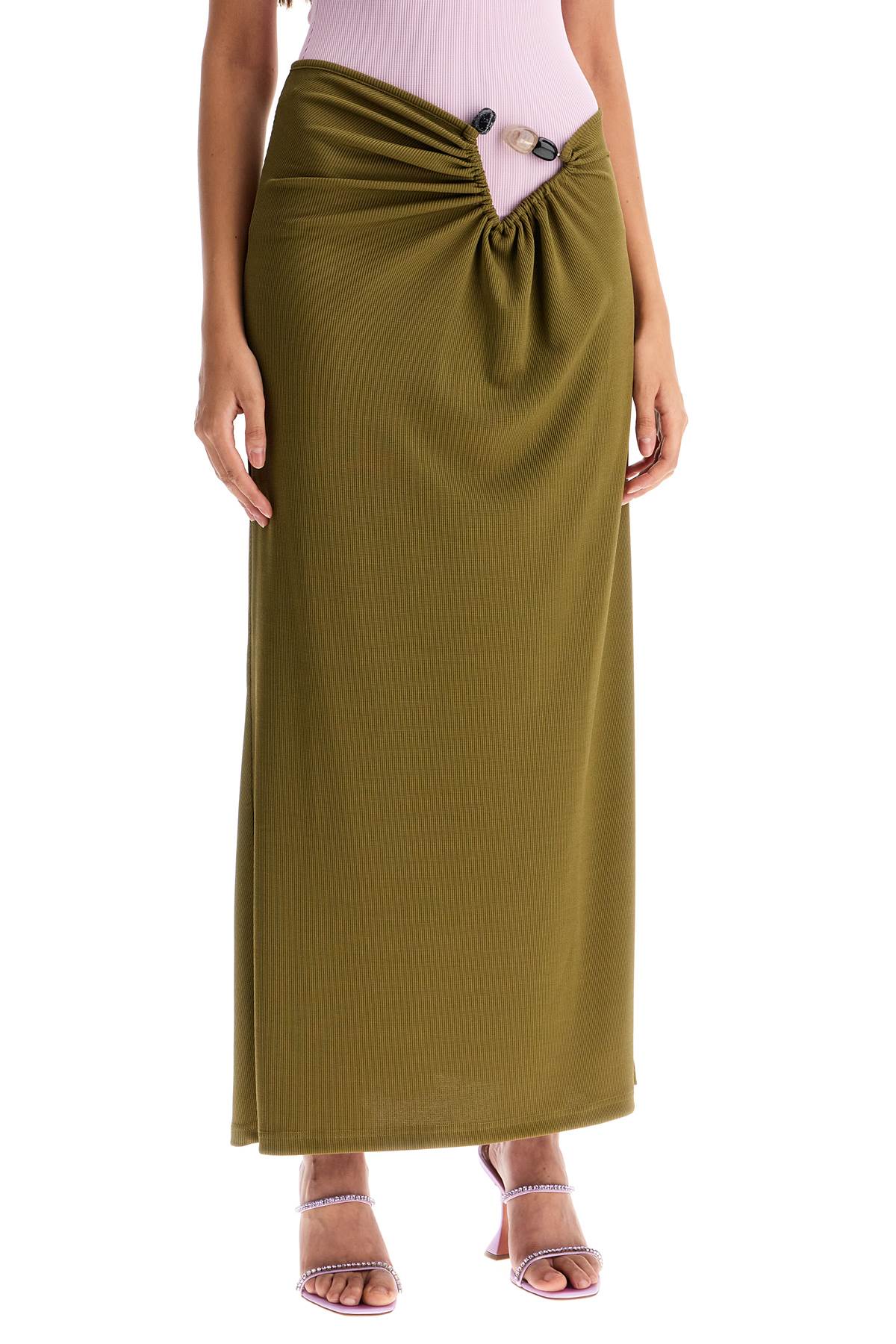 Shop Christopher Esber Long Skirt With Stones In Olive (green)