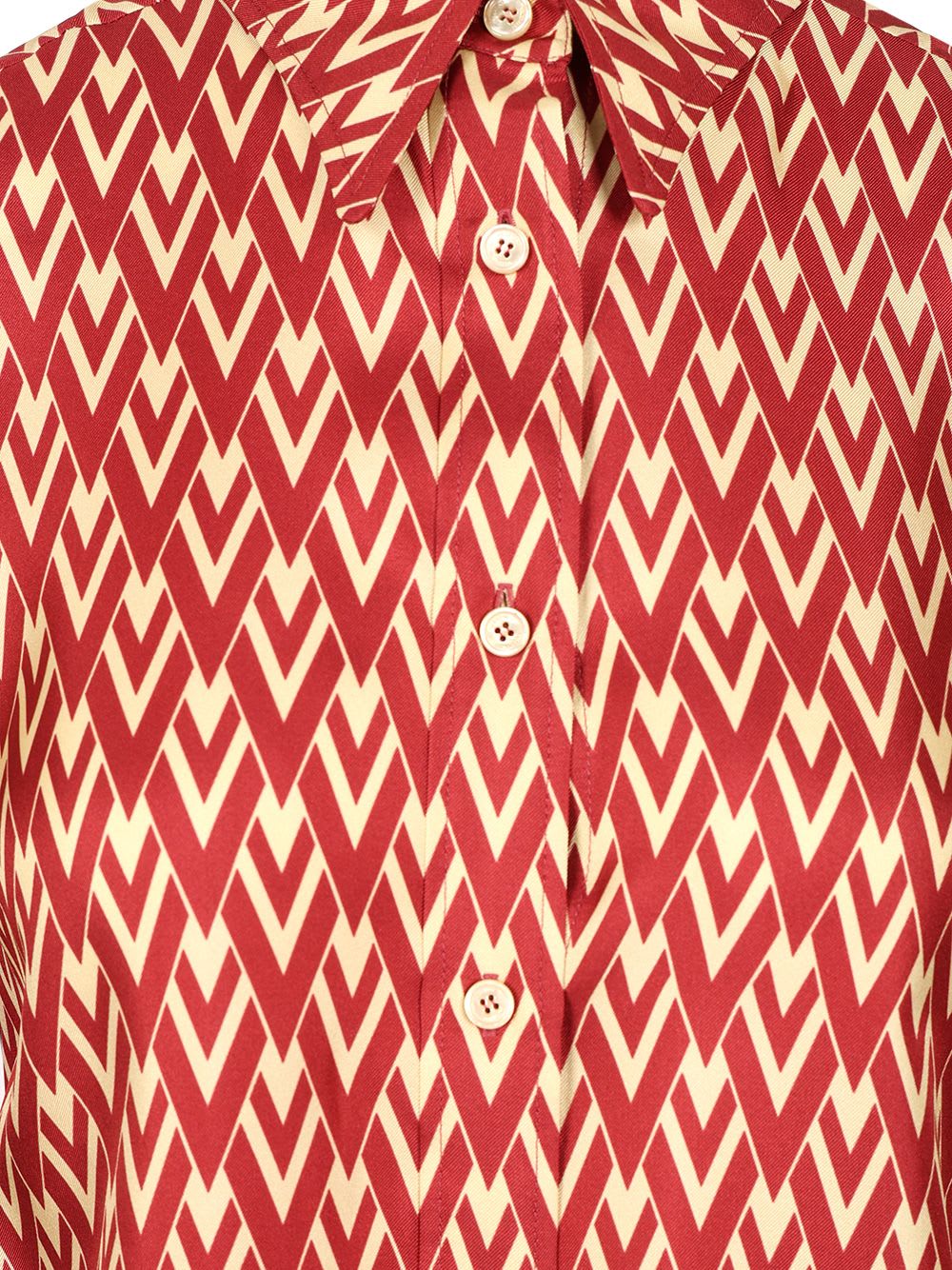 Valentino Geometric Print Collared Long Sleeve Shirt In Red