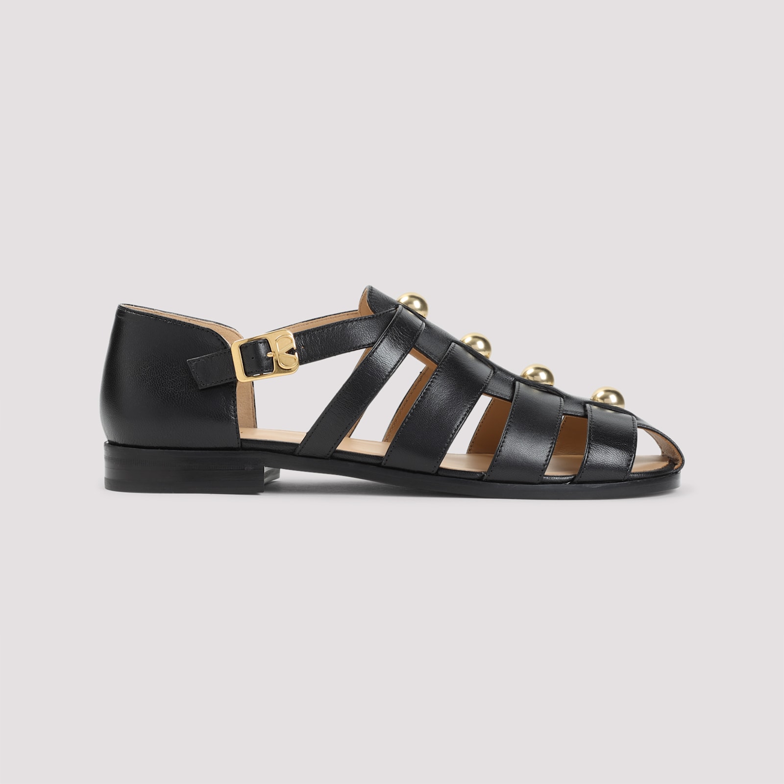 Valentino Studshield Fisherman Sandals In Calf Leather In No Nero