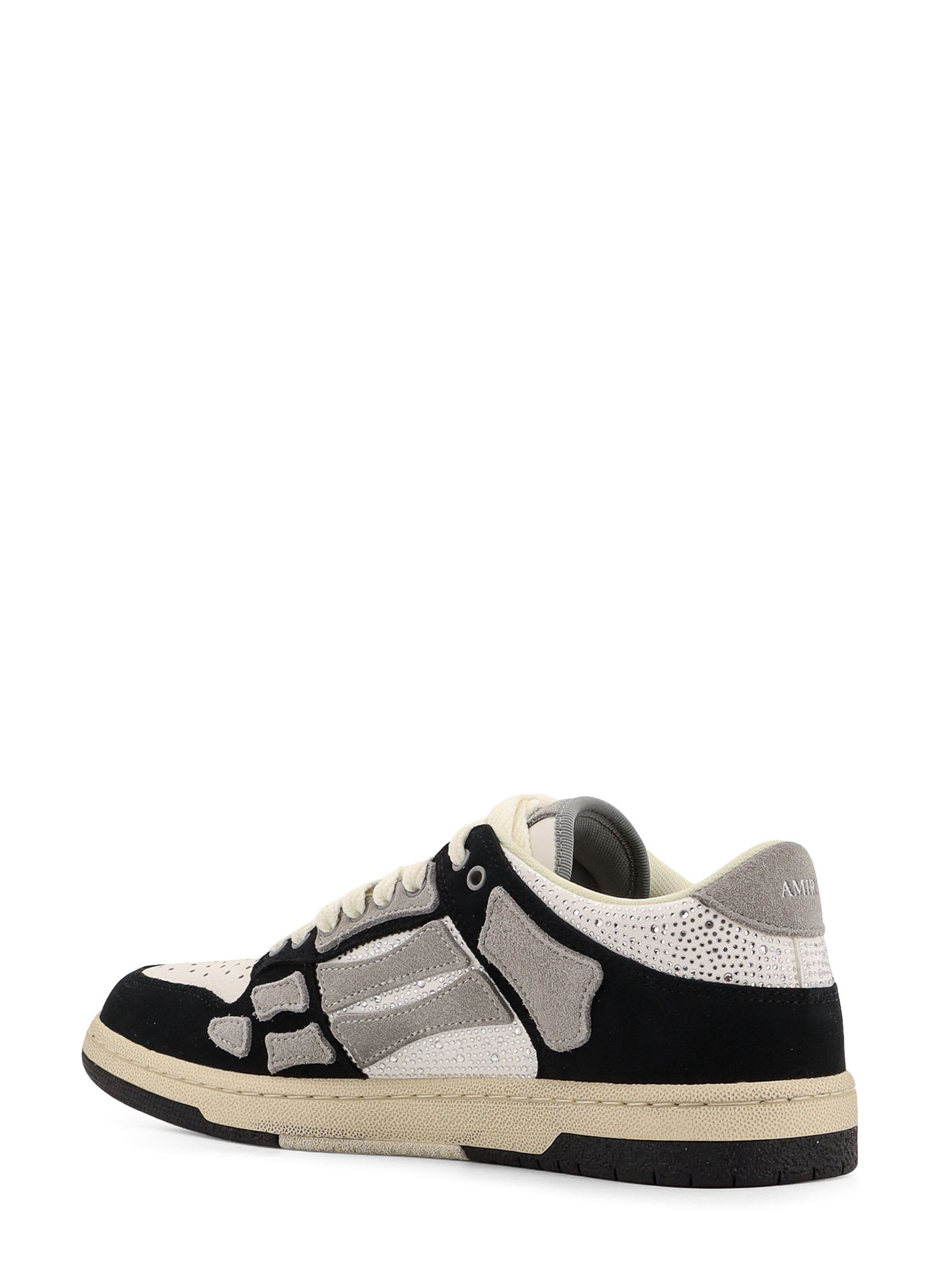 Amiri Crystal Skel Top Low Leather And Suede Sneakers With Rhinestones Detail