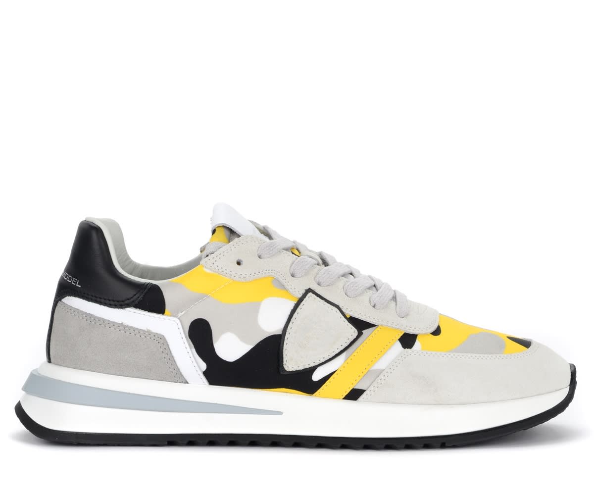 Philippe Model Tropez 2.1 Sneaker Grey And Yellow With Military Print