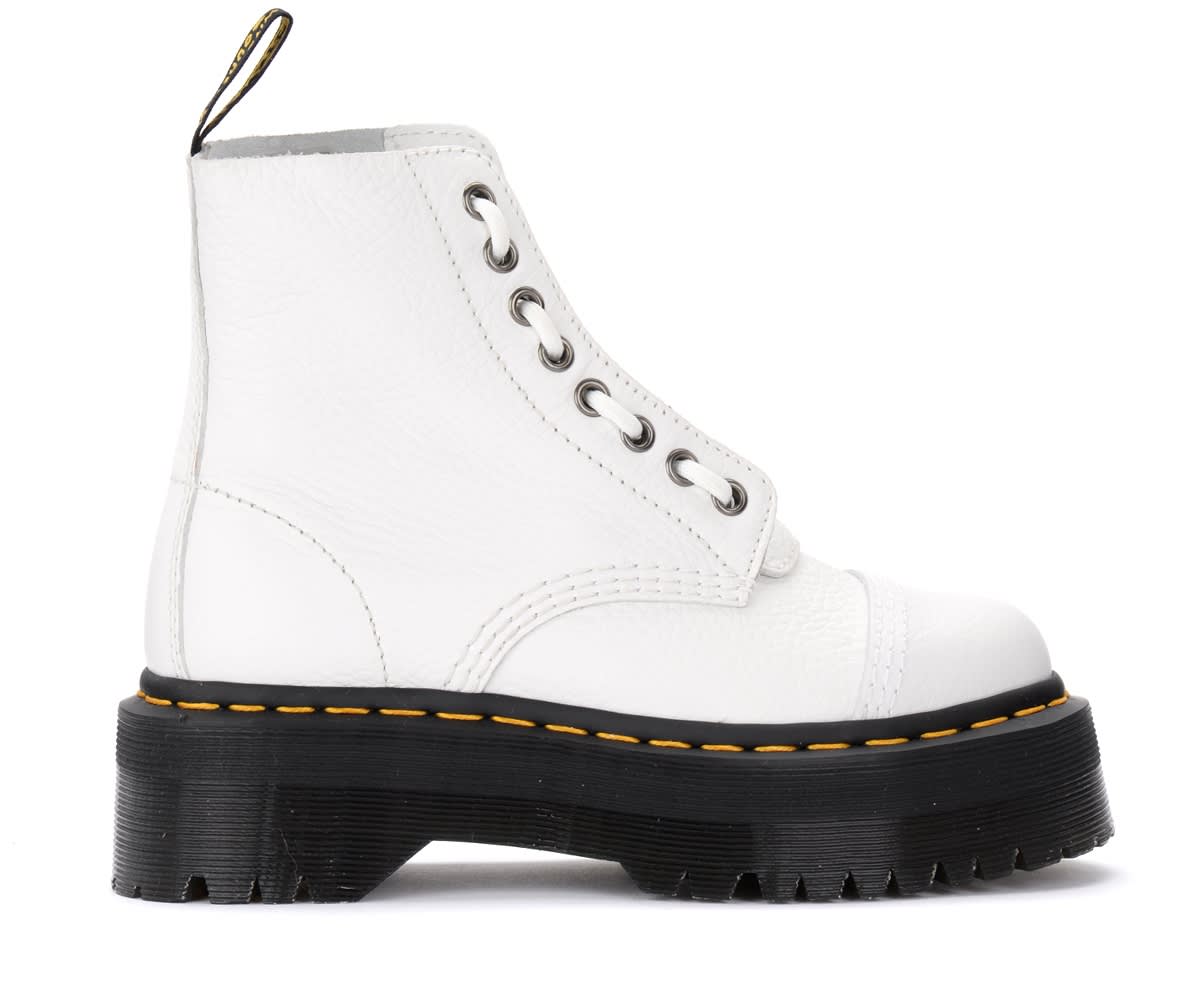 Dr. Martens Sinclair White Combat Boot In Hammered Leather