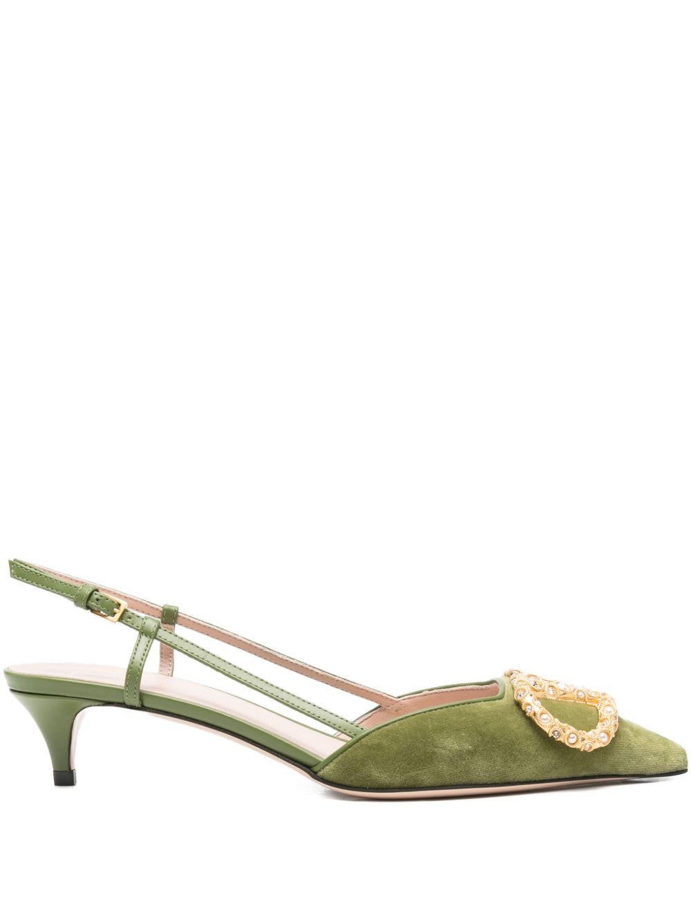Valentino Garavani Vlogo Signature Velvet Slingback Pumps In Green