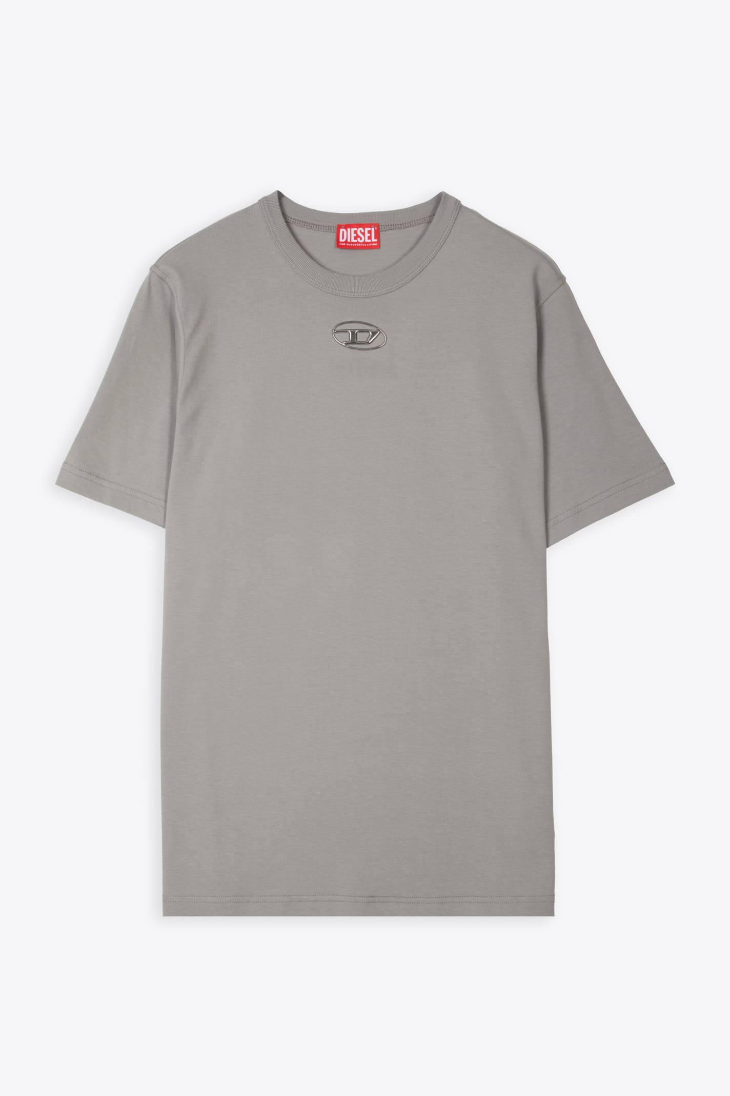 Diesel T-just-od Maglietta Grey cotton t-shirt with Oval-D rubber logo - T Just Od